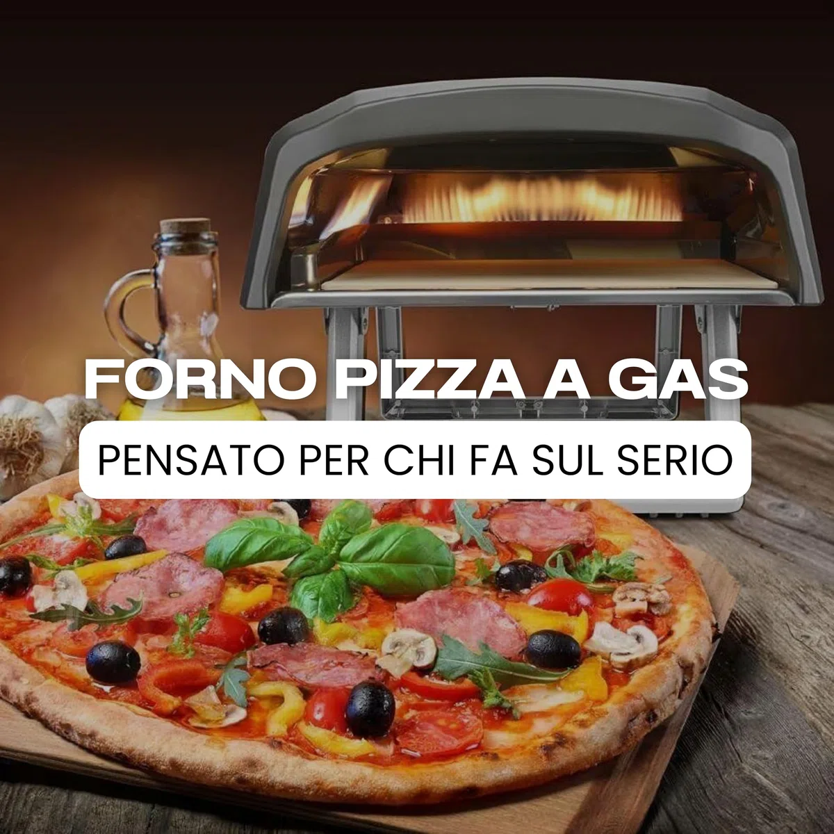 PizzaReber Forno Pizza a Gas con Piatto Rotante 32 cm – Doppio Bruciatore GPL, Acciaio INOX, Alluminio – Cottura 500°