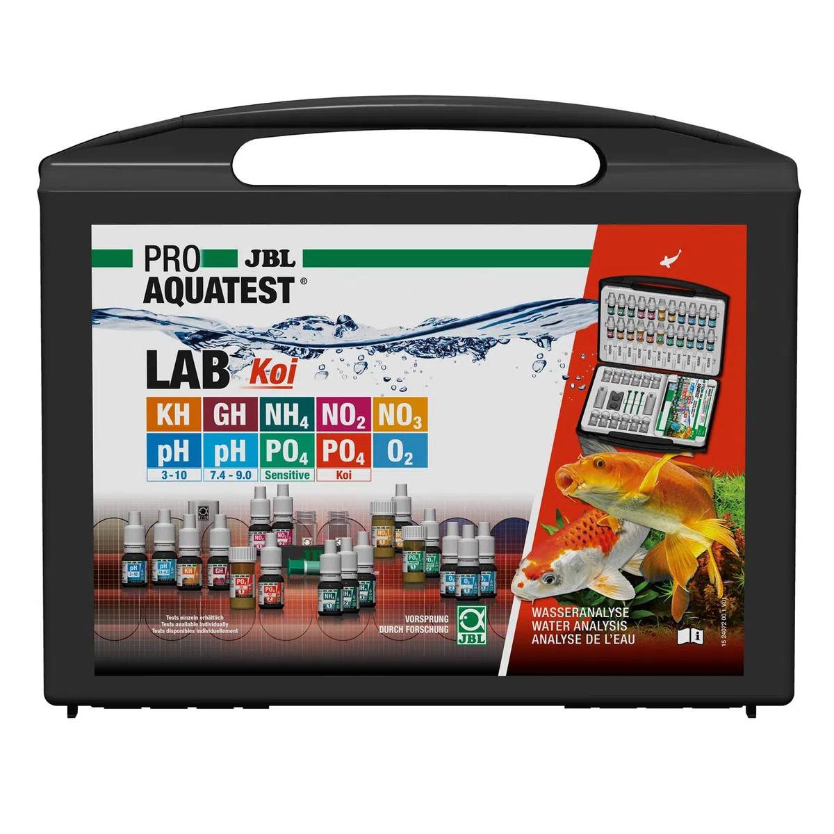 JBL PROAQUATEST Lab Koi - Valigetta per Test dell'Acqua, con 10 Test e Accessori, per laghetti da Giardino e Koi
