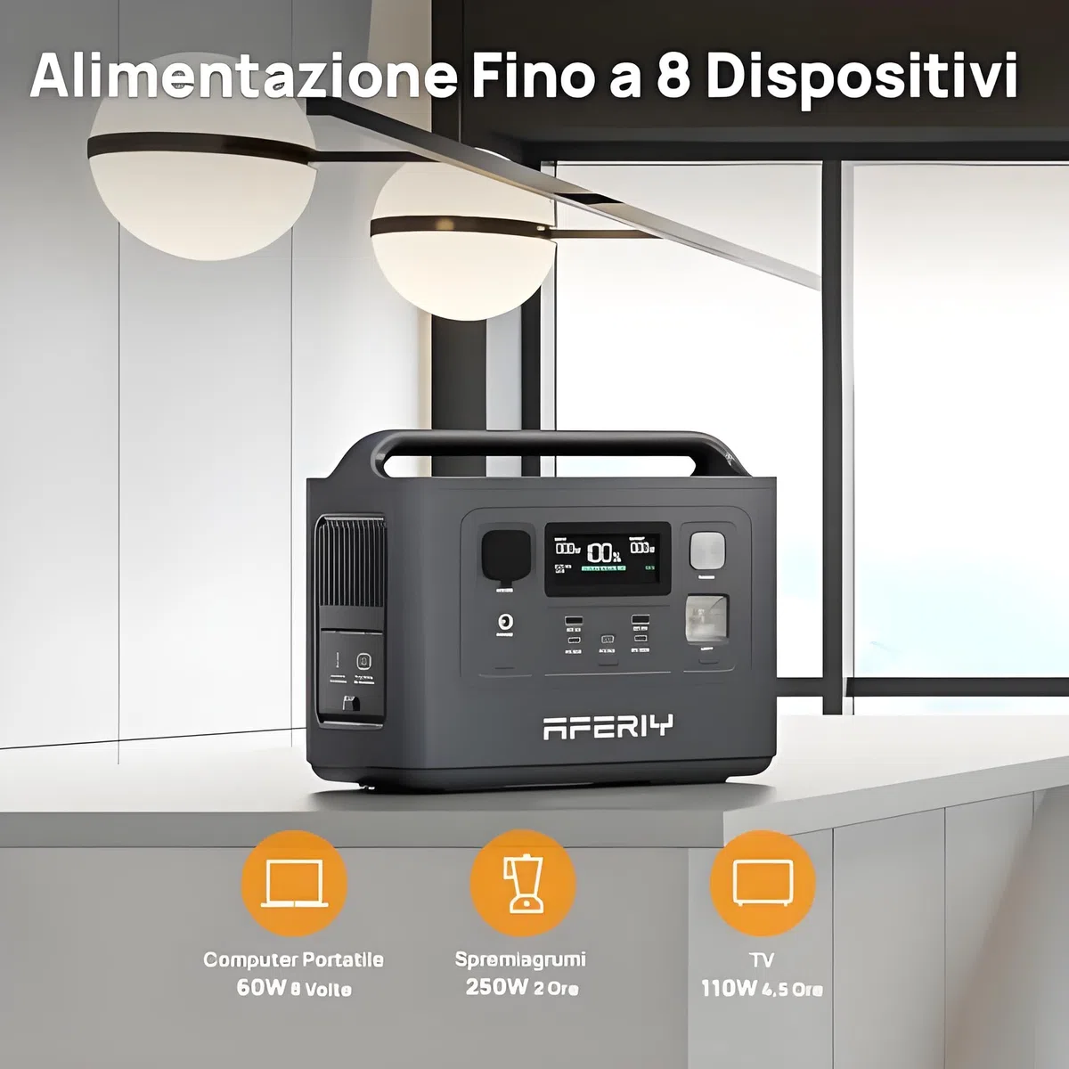 AFERIY Centrale Elettrica Portatile 800W, Batteria Riserva LiFePO4 Da 512Wh, Ricarica Rapida In 1 Ora, Presa Ue 220-240V, UPS, Generatore Elettrico Solare Per Campeggio/Casa/Ufficio, Garanzia 7 Anni