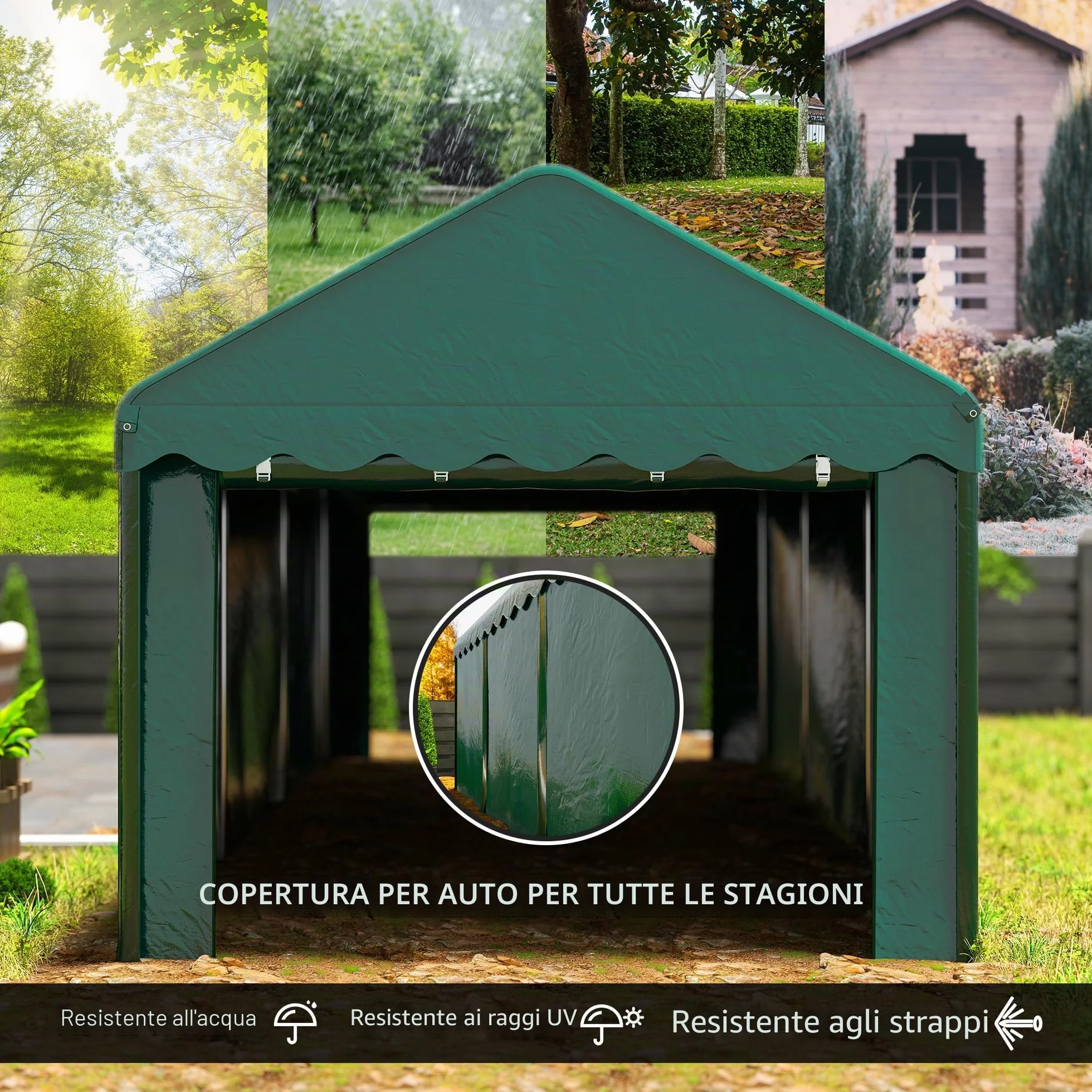 Outsunny Tenda da garage Carport 3 x 6 m con 2 porte avvolgibili, tessuto PE 200 g, resistente ai raggi UV e impermeabile, per auto, camion, barca, verde