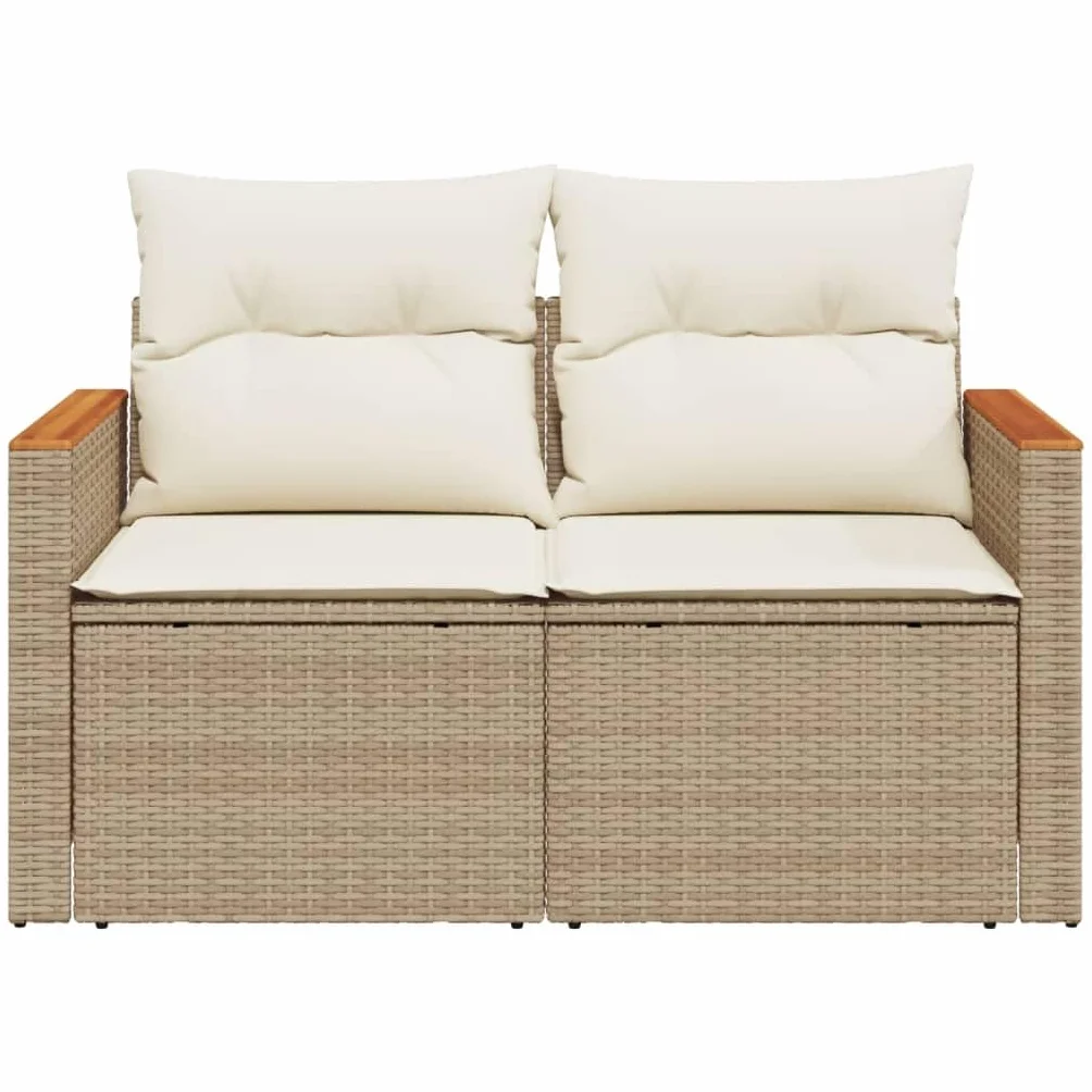 IKAYAA Divanetto da Esterno 2 Posti con Contenitore Divano da Giardino in Polyrattan Salotto da Giardino in Polyrattan Set da arredo per Esterno con Cuscini-Beige e Bianco-2 pz