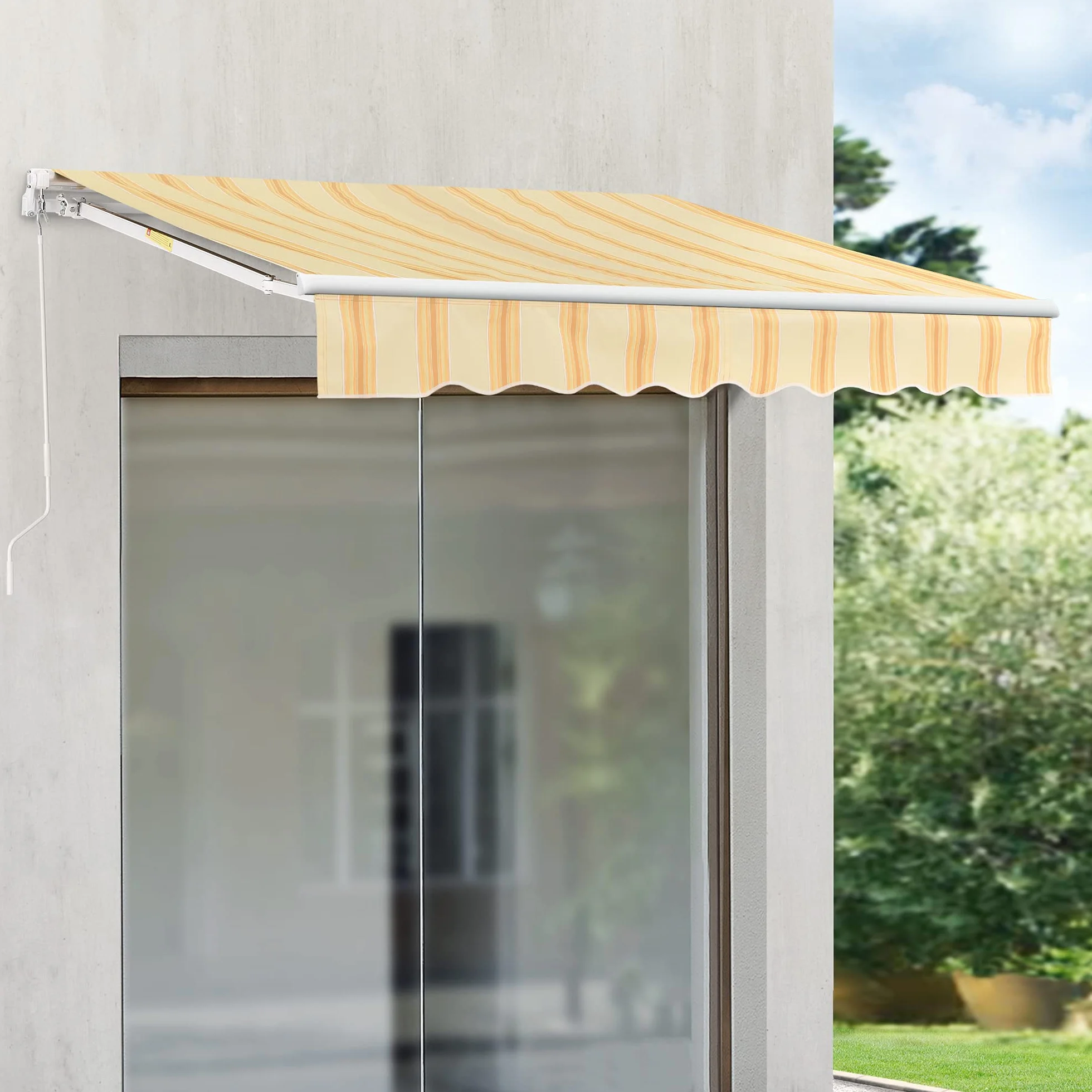 Tenda da Sole a Muro con Bracci Estensibili 300x250 cm Protezione UV Balconi Terrazze Giallo/Bianco