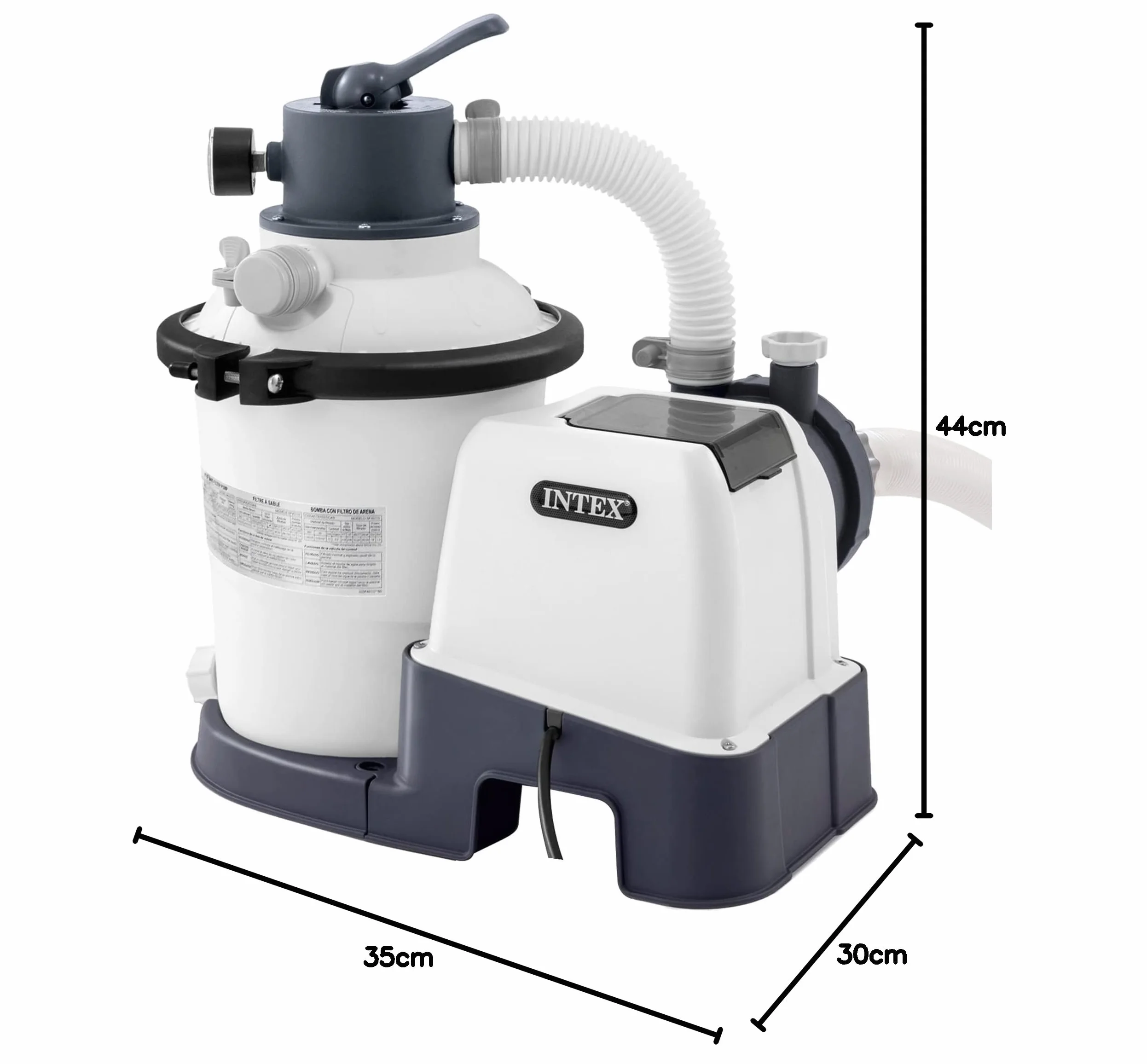 Intex 26642 – Pompa Filtro a Sabbia Krystal Clear, Flusso d'Acqua 3500 L/h, Flusso di Sistema 2000 L/h, Plastica, Bianco