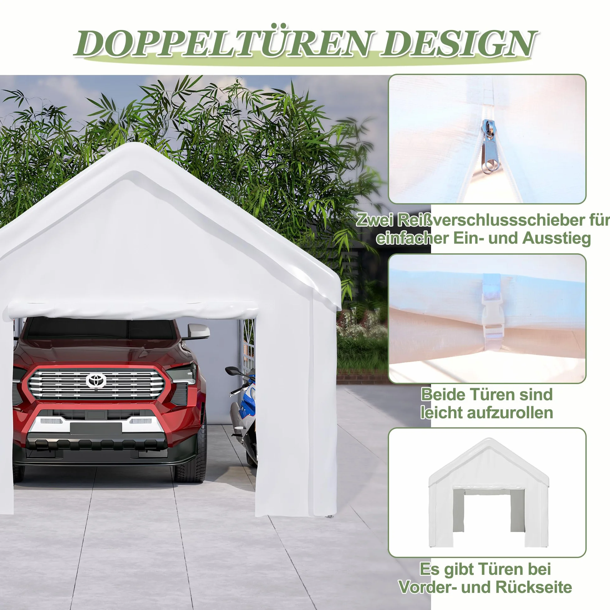 Tenda da garage per auto, moto, camion, barca e dispositivi (bianco, 3 x 6 m)
