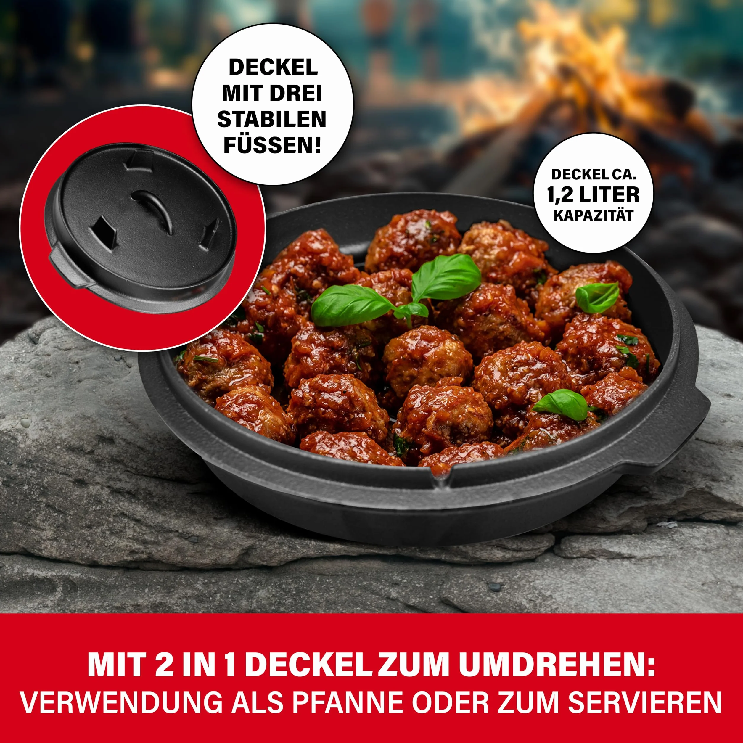 BBQ BOSS Dutch Oven [5L Capacità] Ghisa – Pentola – Cast Iron – Cast Iron – Casseruola – Bollitore per gulasch – Con coperchio
