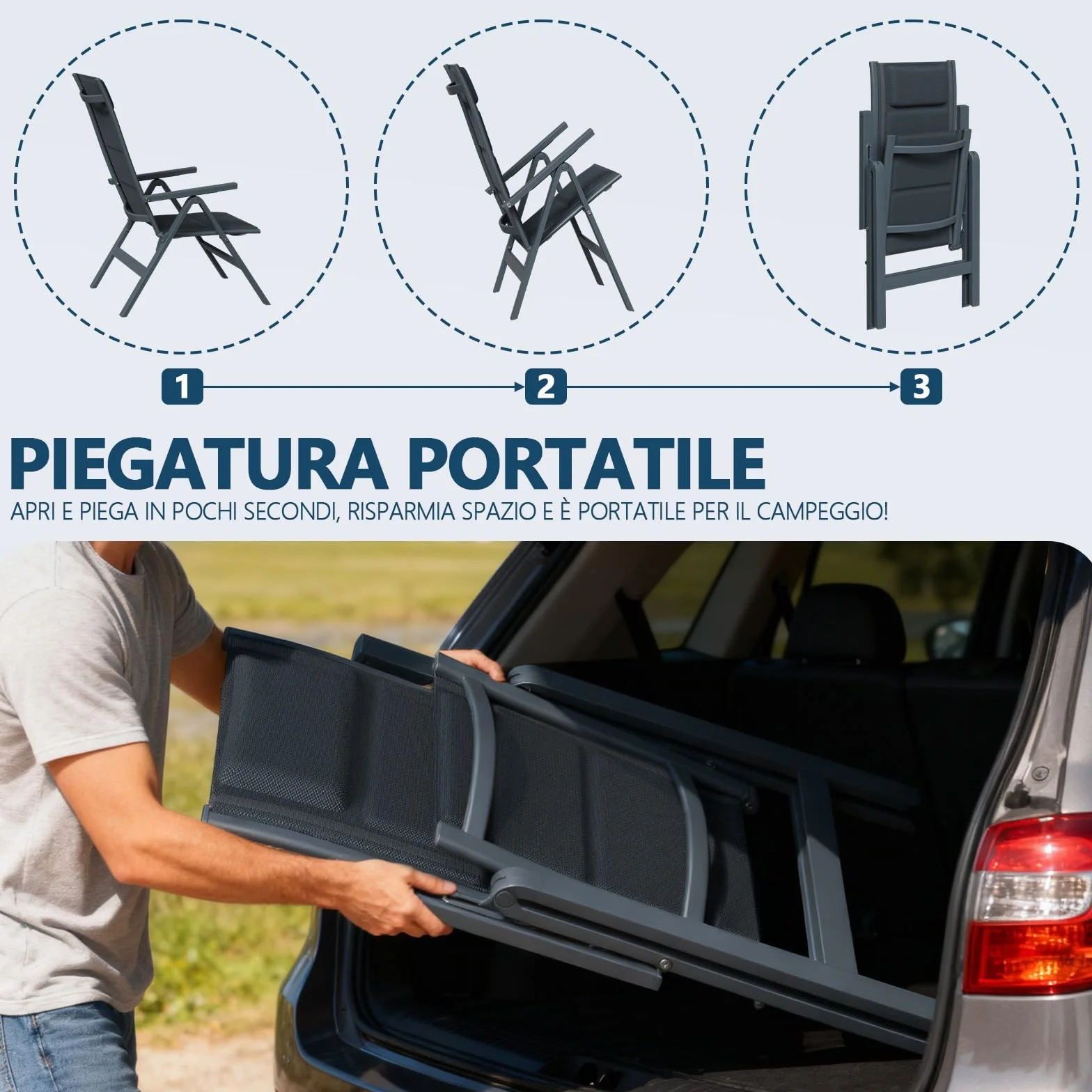 Devoko Set 2 Sedie da Giardino Pieghevoli in Alluminio Regolabile 7 Posizioni Schienale Alto