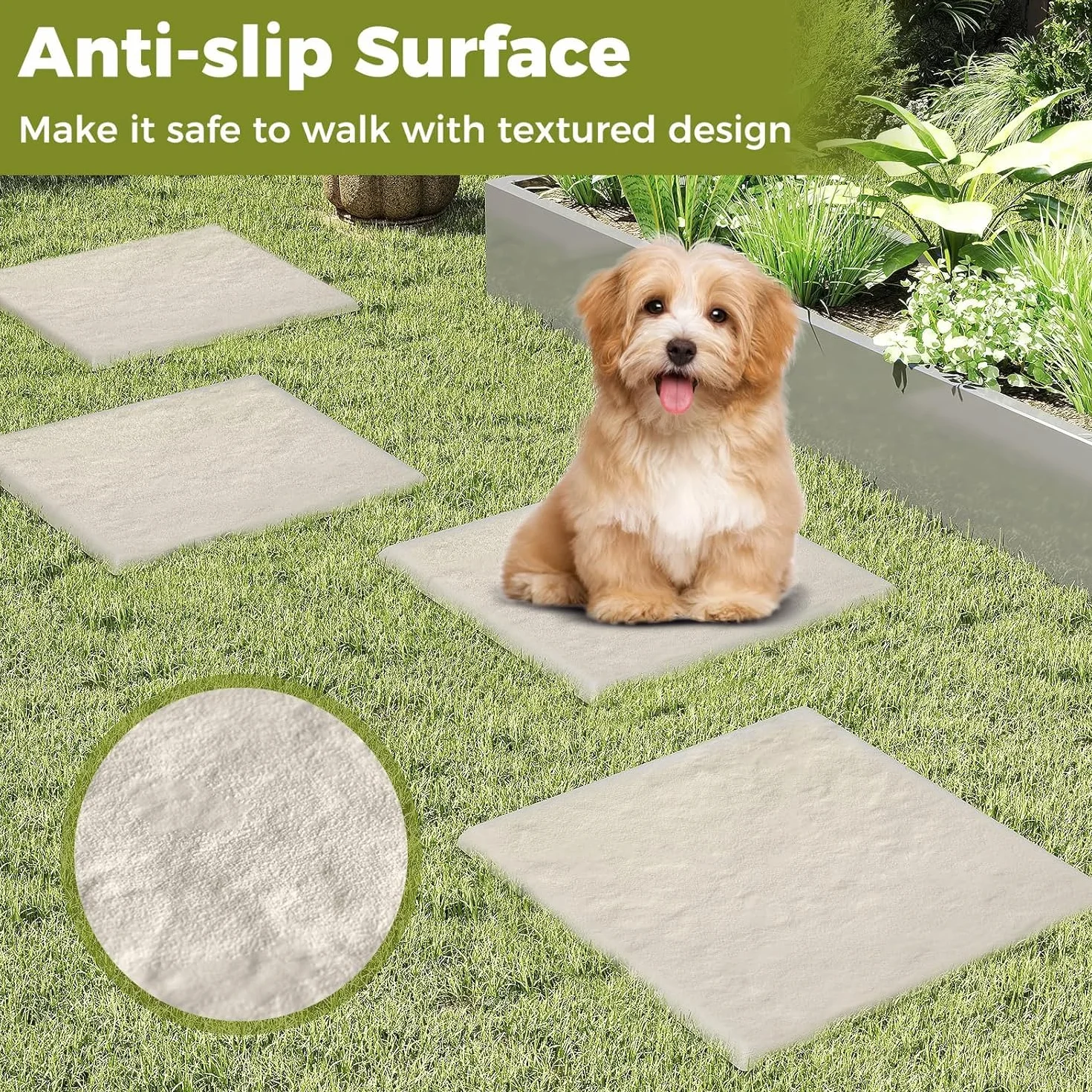 LIFEZEAL 8 Pezzi Pietre da Giardino con 4 Picchetti, Piastrelle per Esterno 39,5 x 39,5 cm, Pietre Decorative in PP Resistente per Passerelle da Giardino e Passeggiate Esterne (Beige)