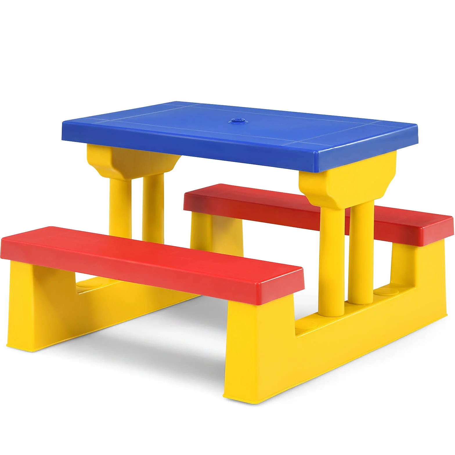 GIANTEX Tavolo da Picnic per Bambini con Parasole Pieghevole Giallo Rosso Blu