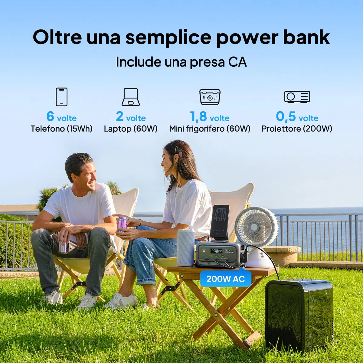 BLUETTI Elite 10 Mini Power Station Portatile, Batteria LiFePO₄ da 128Wh con Presa AC da 200W, Backup UPS da 10ms, Ricarica Rapida – Generatore Solare per Campeggio, Viaggio ed Emergenze