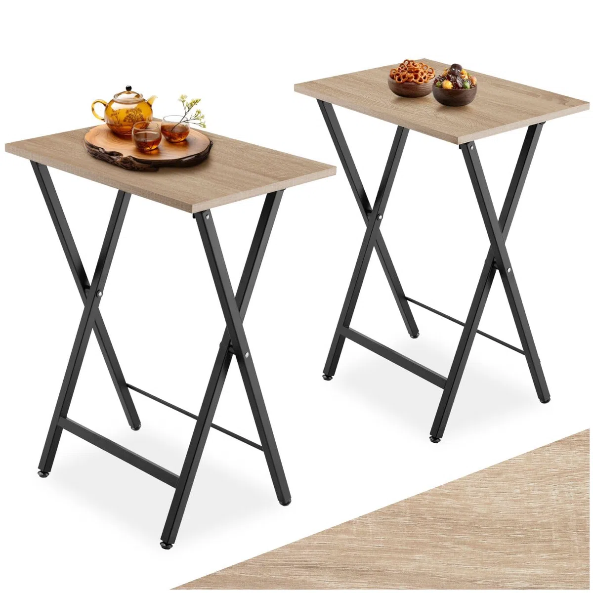 tectake 801167 Set di 2 tavolini Phoenix, Pannello in truciolato effetto legno, Stabile telaio in acciaio (Industriale legno chiaro, rovere Sonoma)