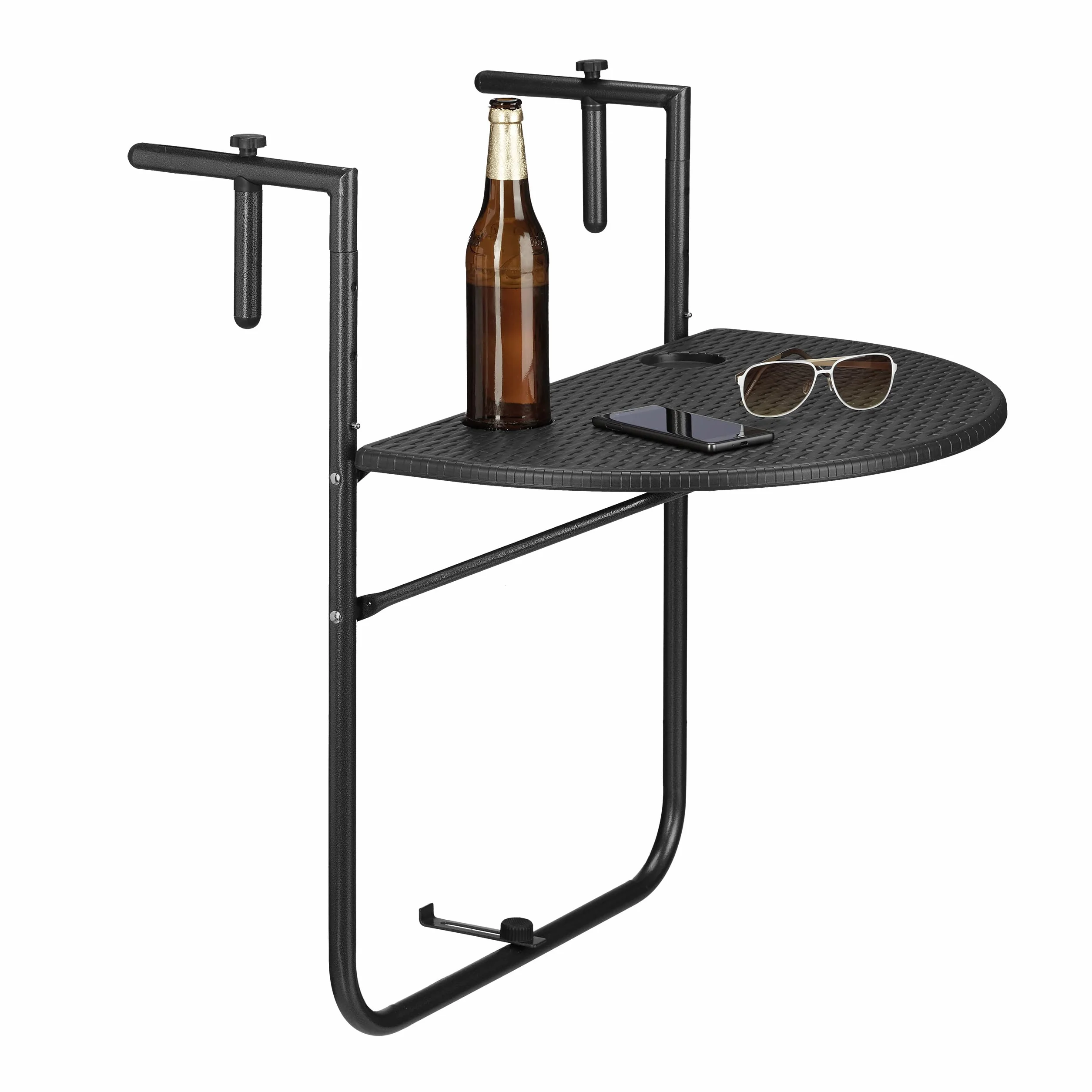 Relaxdays Tavolino Pieghevole per Balcone Salvaspazio 60x40 cm Simil Rattan Nero
