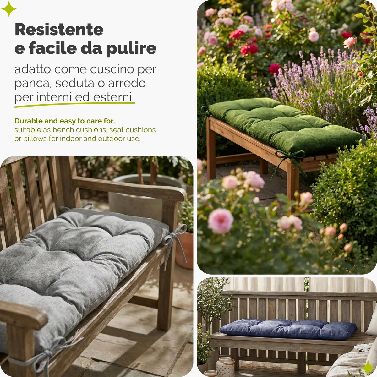 Garronda Impermeabile Cuscino per Panca da Esterno 100 x 50 Cuscini da Esterno adatto a Giardino Balcone e Terrazza in Poliestere per Divani Sedute e Mobili Outdoor Resistente Verde GD-0219