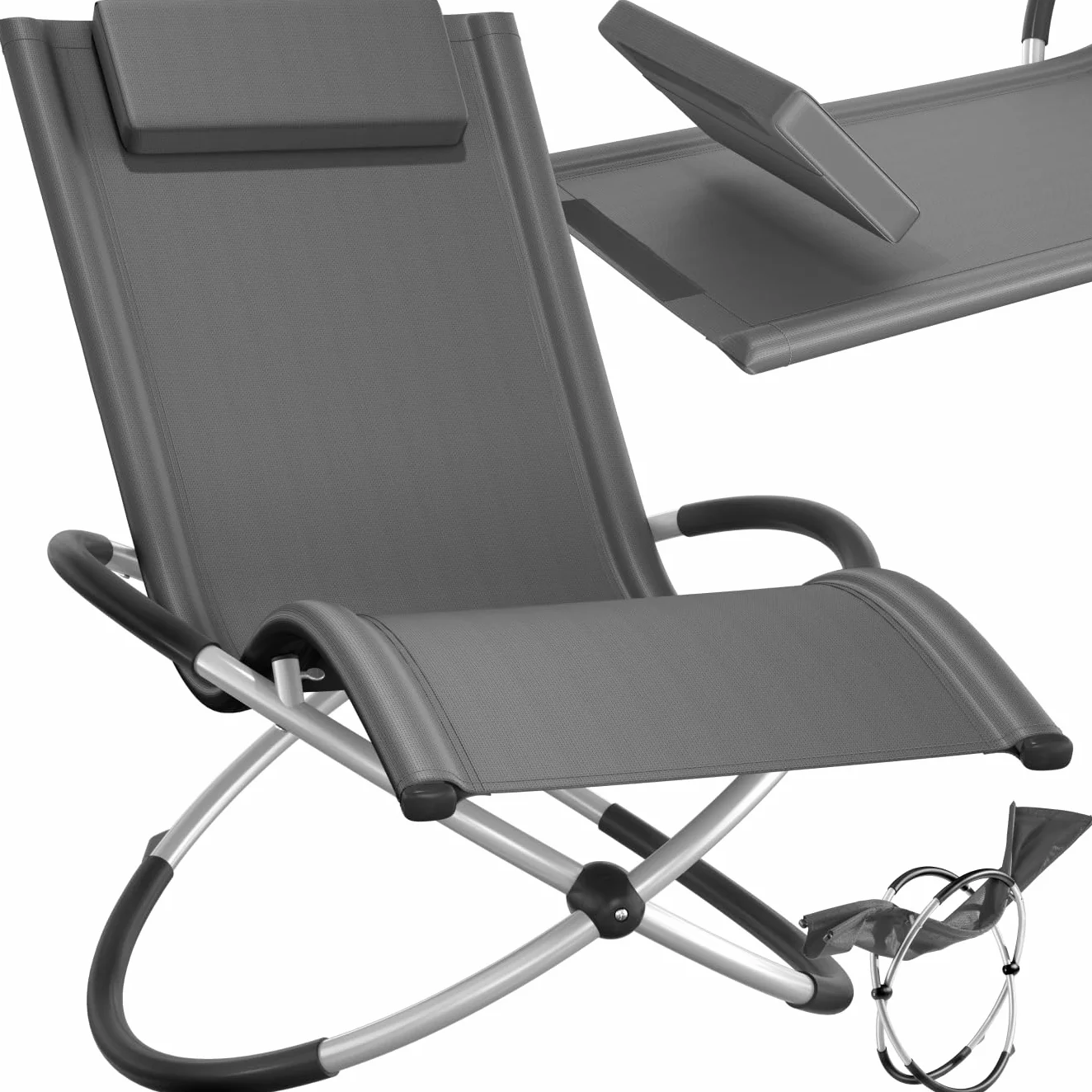 Lettino Giardino Ergonomico Pieghevole Con Cuscino Portata 150kg Anti-Ribaltamento Grigio