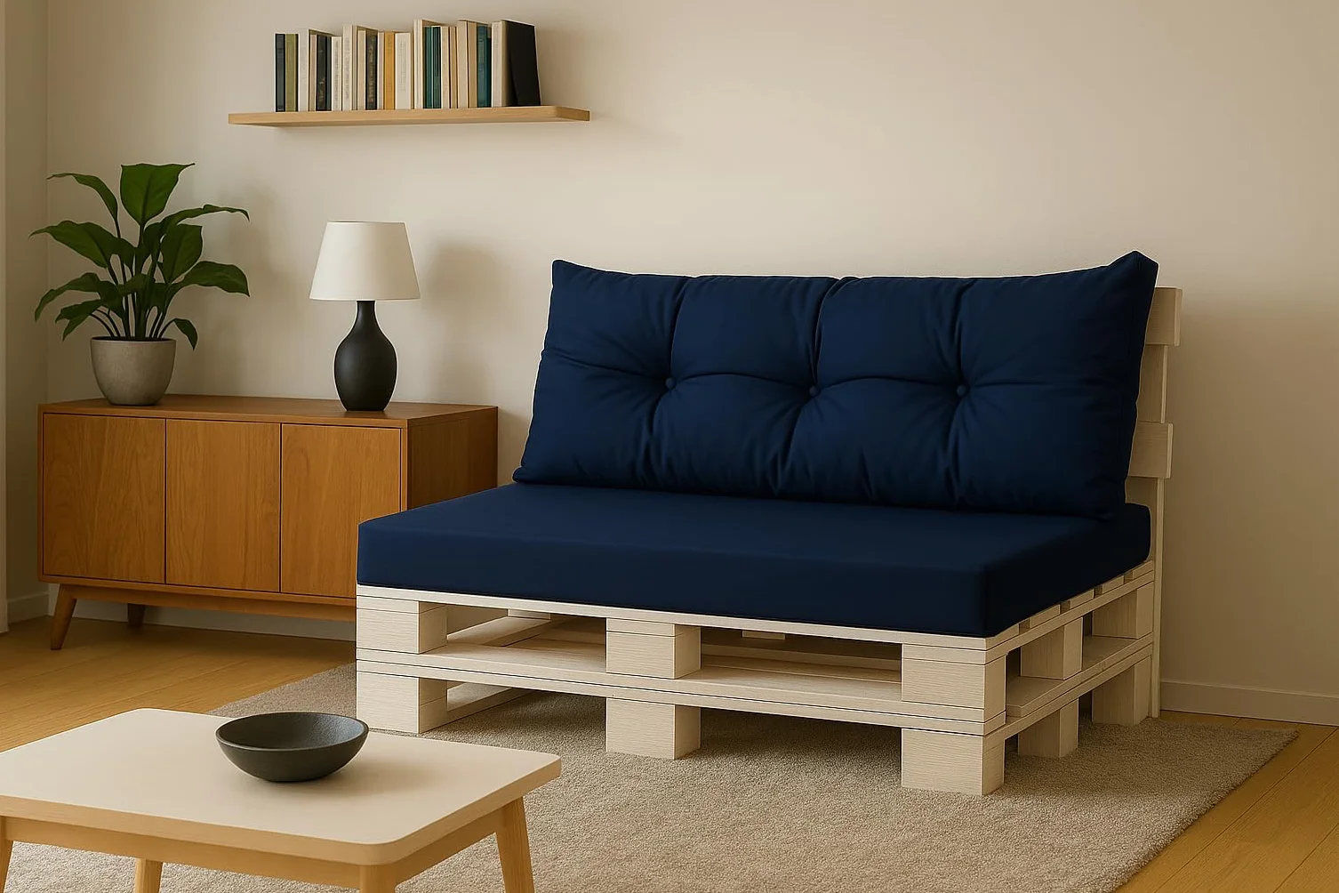 Cuscini per pallet da esterno - Cuscini per pallet impermeabili - Set di cuscini per pallet (Set cuscino seduta 120x60 + cuscino schienale 120x40, Marina)