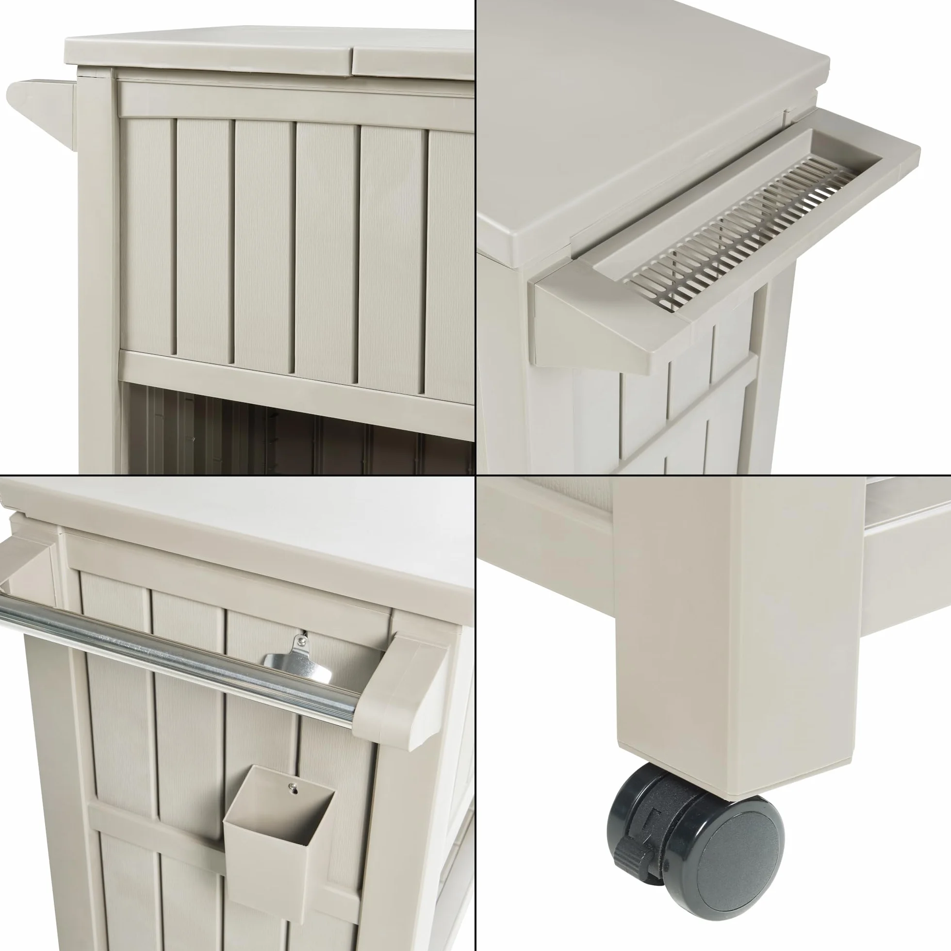 Casa.pro Carrello Portavivande Termico Giardino 80L Apertura Ribalta Apribottiglie Rotelle Bloccabili 102x47x87 cm Beige