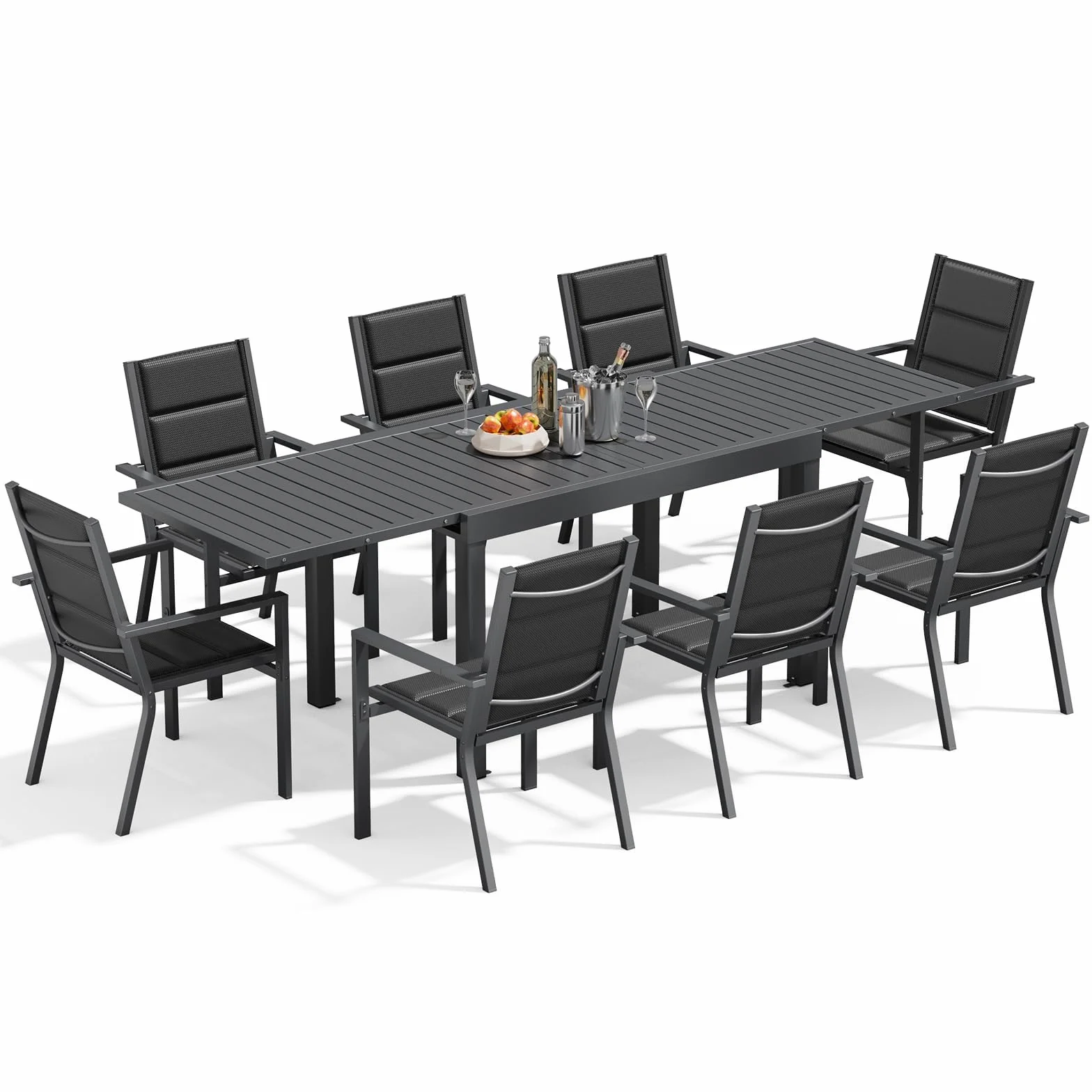 Devoko Set Tavolo e Sedie Da Giardino in Alluminio 8 Persone, 130-260CM Allungabile, Grigio Scuro