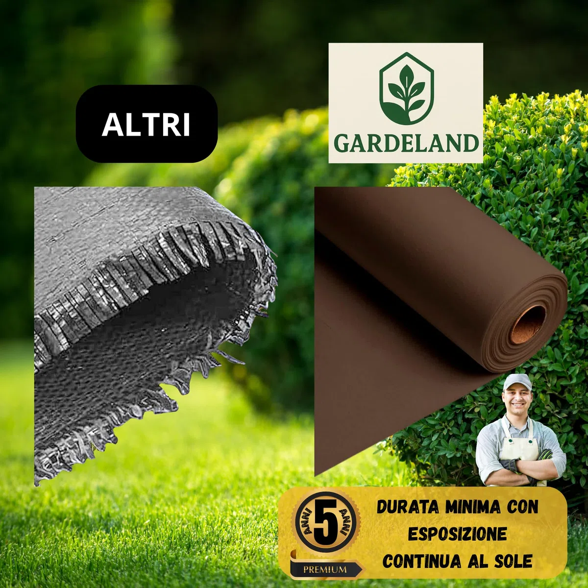 Telo Pacciamatura Marrone Premium 50m x 1m 90g/m2 Anti Erbacce Trattamento UV Resistente alle Intemperie Made in EU