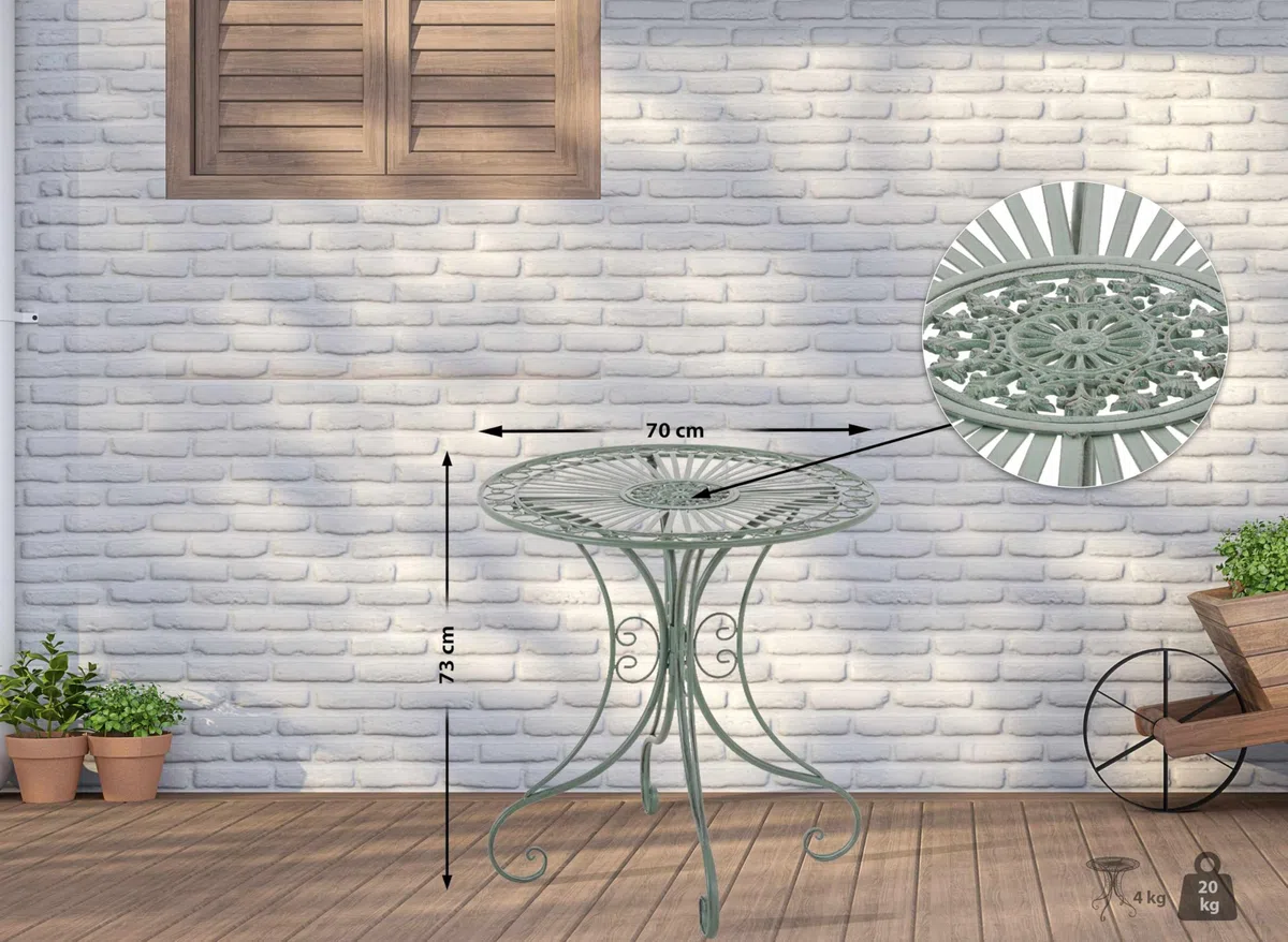 Tavolino in Ferro Giardino Tondo Outdoor Stile Rustico Salotto Design Antico-Verde