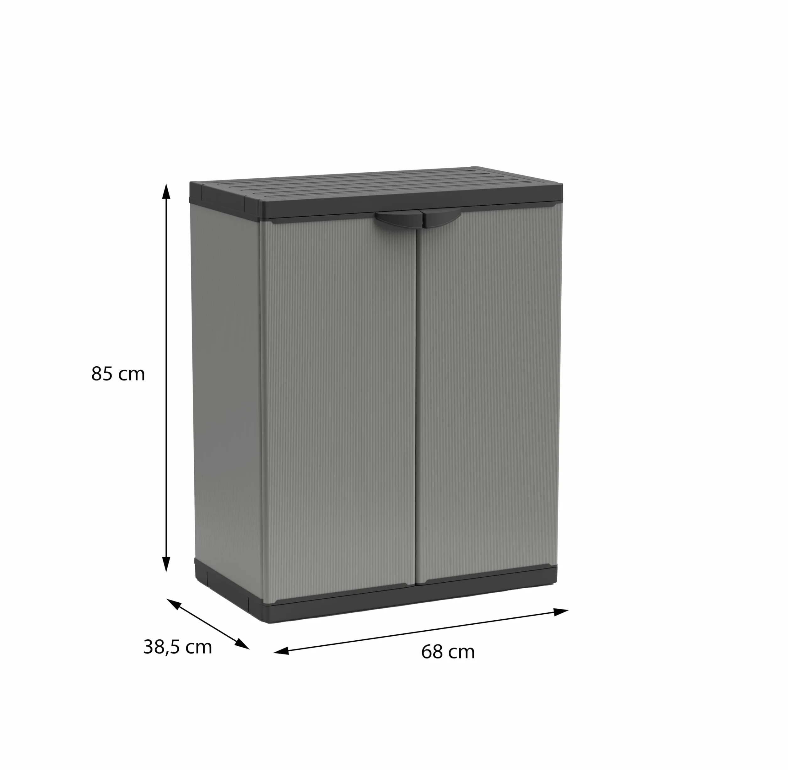 Adventa: Armadietto in resina di PVC e PP, 2 Ante, 1 Ripiano, Facile da Montare, Modular System, Resistente, Adatto ad ambienti Interni ed Esterni, 68L x 40P x 85H cm, Grigio e Nero