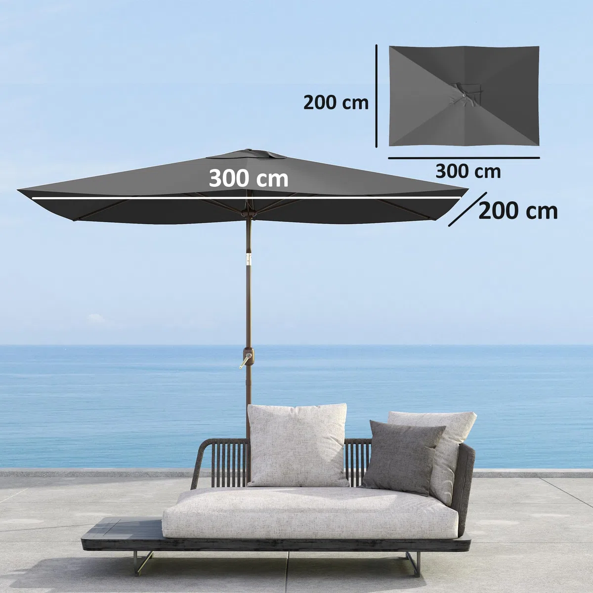 Outsunny Telo di Ricambio per Ombrellone Rettangolare 3x2 m con Presa d'Aria Superiore, Telo per Ombrellone da Giardino a 6 Stecche in Poliestere 180 g/m², Protezione UV 50+