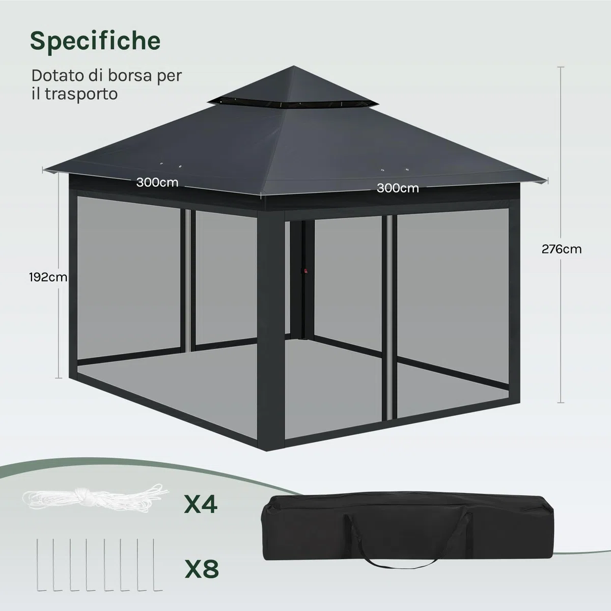 WOLTU Gazebo da Giardino 3x3 Pieghevole Impermeabile con Zanzariera Doppio Tetto Antracite