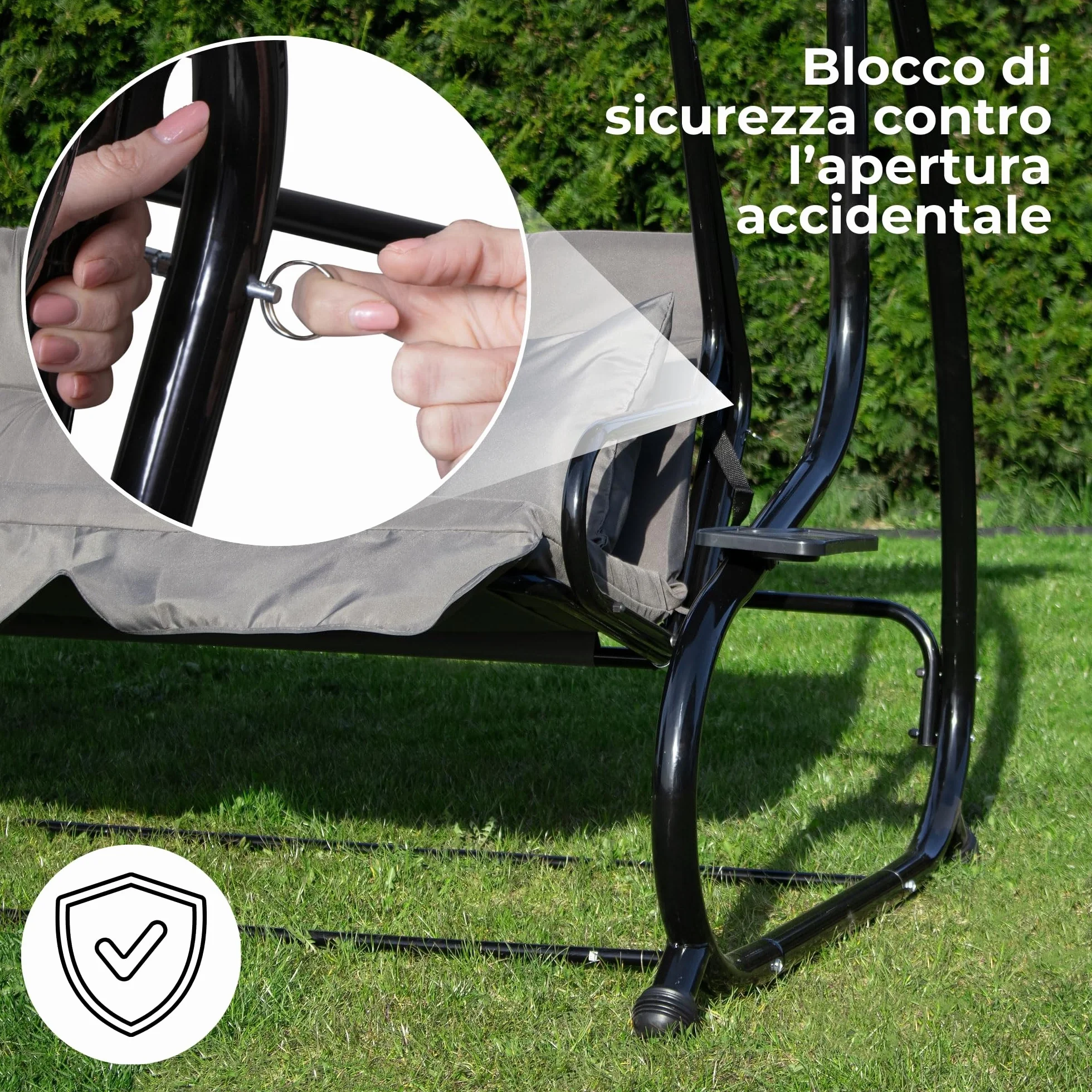SPRINGOS - Dondolo da giardino a 4 posti, 220 x 162 cm, con 2 cuscini, cuscino per dondolo, con portabicchieri e funzione reclinabile