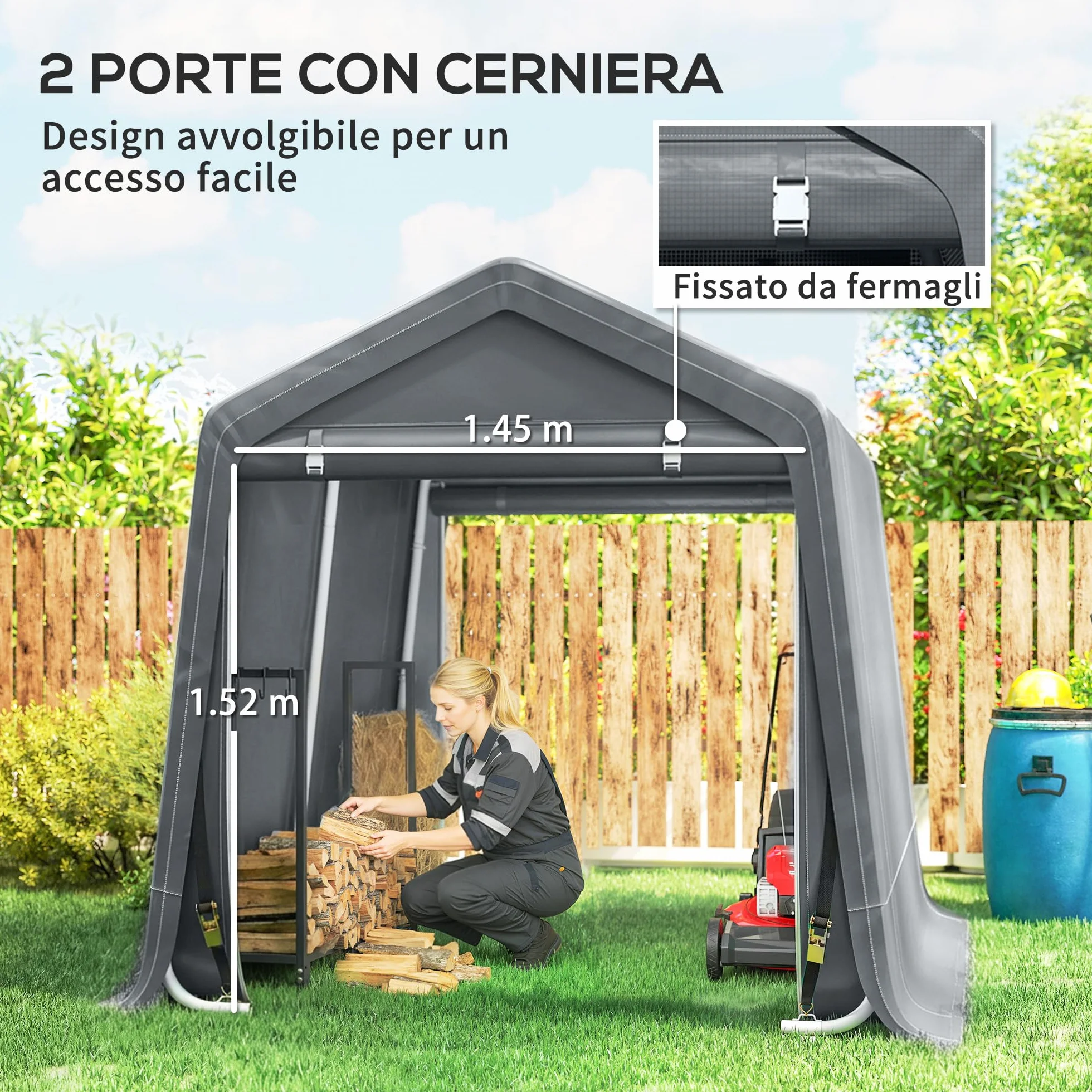 Outsunny Garage Moto per Esterno 2.4x2m, Tenda in Metallo e Tessuto PE, Grigio Scuro