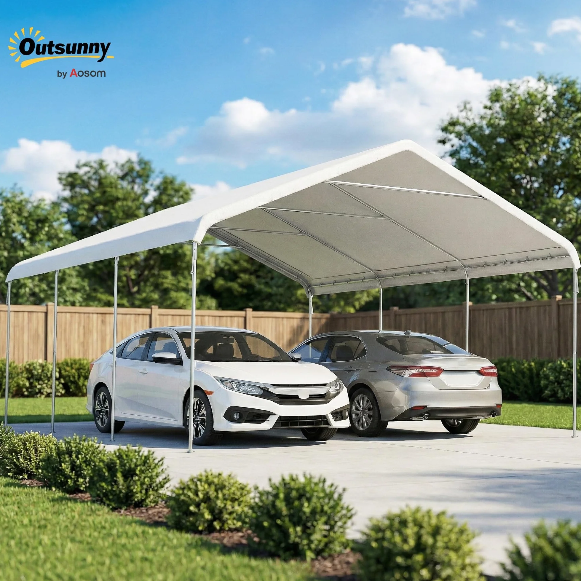 Outsunny Tettoia Auto 5x6 m Acciaio Zincato UV Resistente Tenda Garage SUV Camion Moto Crema