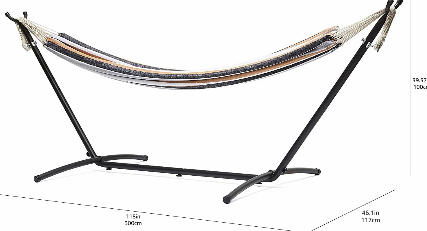 Amazon Basics Amaca in tessuto con struttura di sostegno per due persone, Variegato, 117 cm x 300 cm x 100 cm