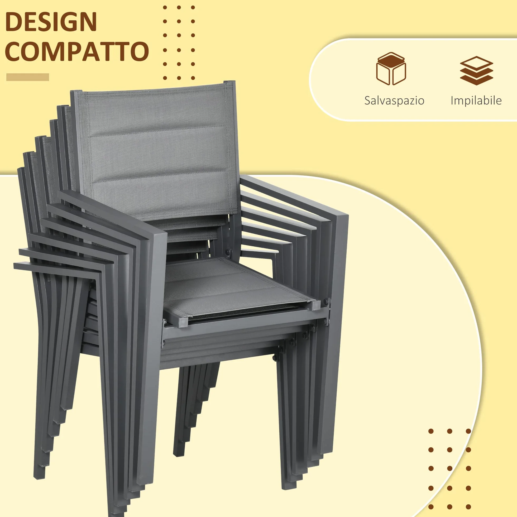 Outsunny Set da Giardino in Alluminio 7 Pezzi Tavolo Rettangolare Allungabile 6 Sedie Grigio