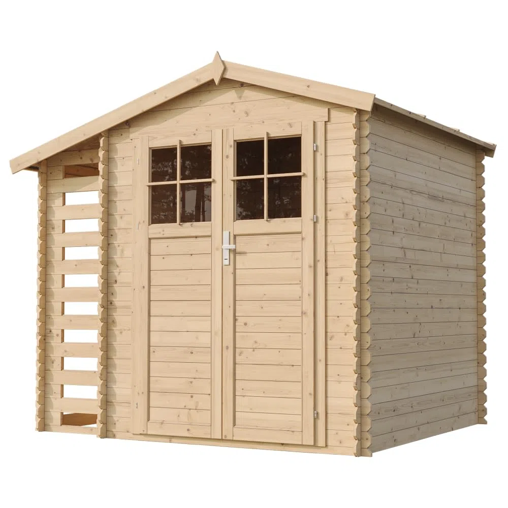Casetta Giardino - Casetta da Giardino in Legno con Legnaia da Esterno con serratura di alta qualità L206xL272xA218 cm/ 3,53 m2 + 0,97 m2 - Piccola Casetta in Legno, Rimessa Attrezzi TIMBELA M386F