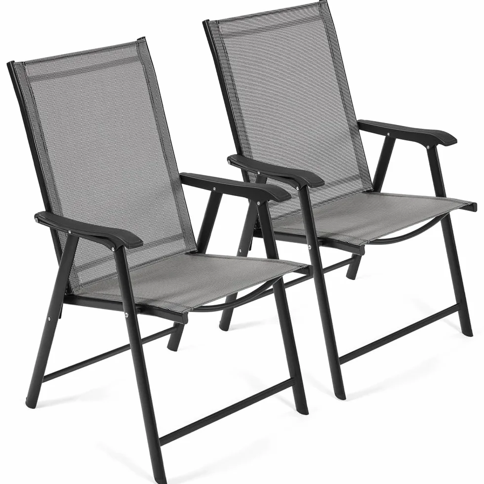 Yaheetech Set di 2 Sedie da Giardino Pieghevoli con Braccioli in Tela Grigio