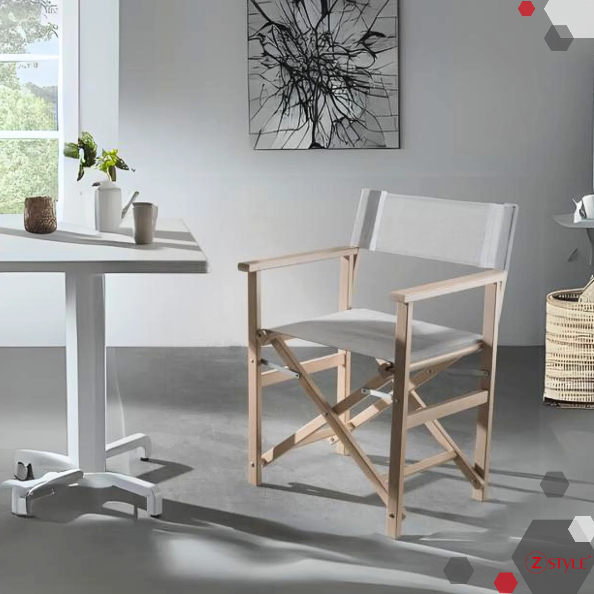 ZStyle Sedia Regista Legno Naturale Tessuto Rinforzato Faggio Pieghevole Richiudibile Braccioli Interno Esterno Giardino Campeggio Patio Director Bar Ristorante (Fusto nero - tela nera)