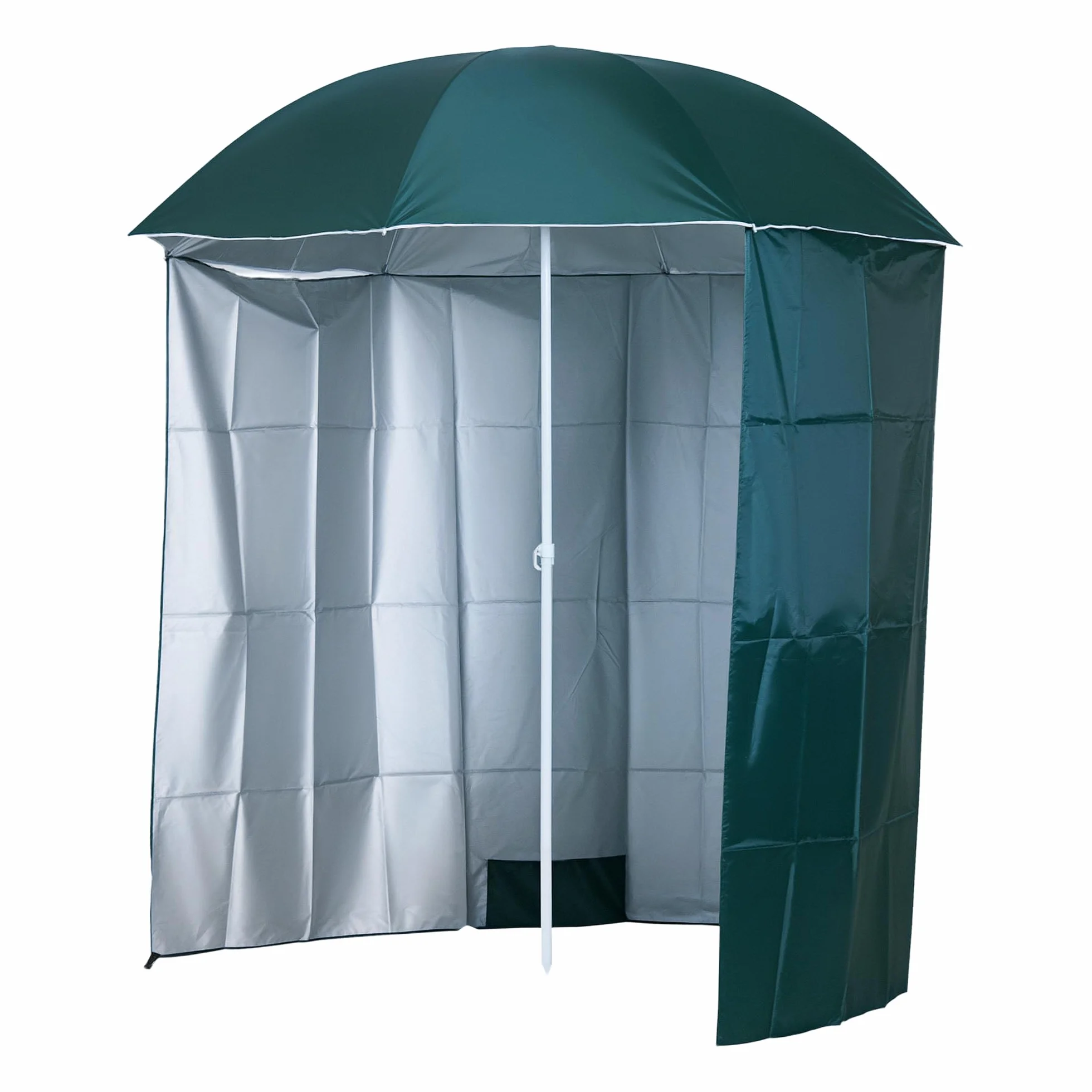 Outsunny Ombrellone da Spiaggia Ø2.2x2.2 m con Tendina Laterale, Sacchi per Sabbia e Picchetti