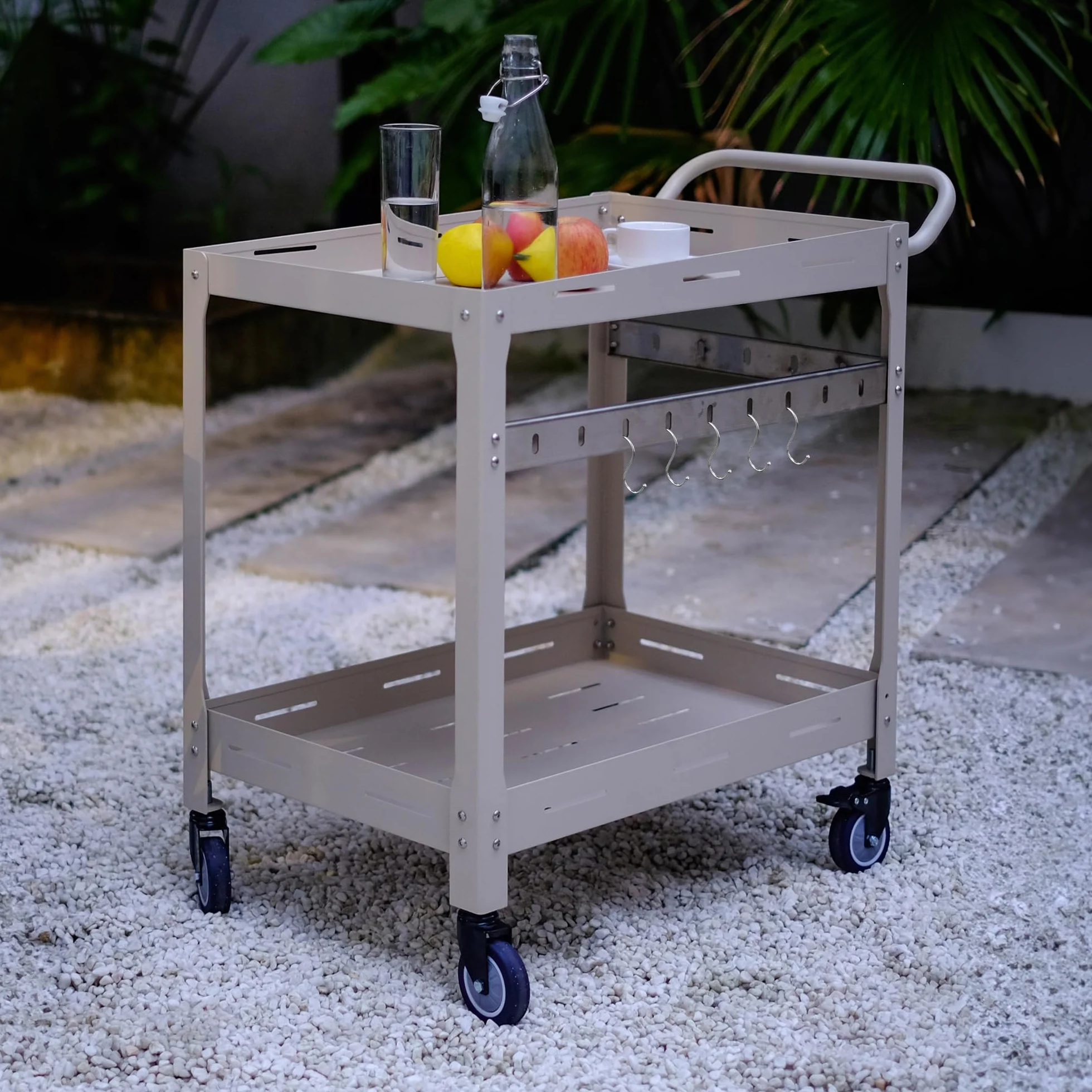 Casa.pro Carrello Portavivande da Giardino in Acciaio con 2 Ripiani 72x77x38 cm Champagne