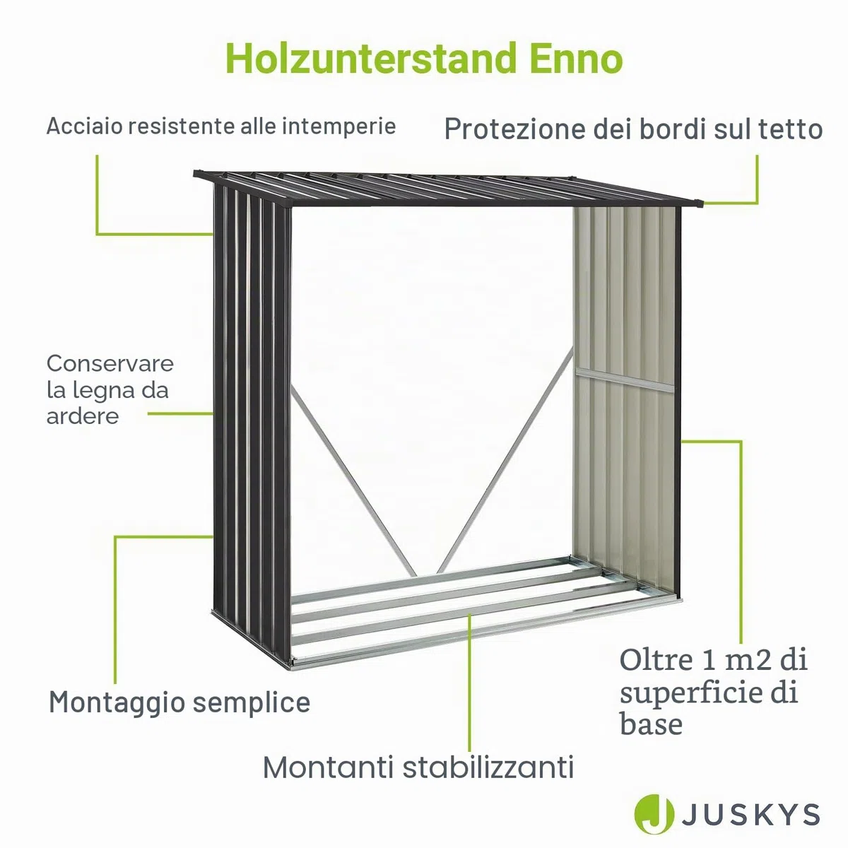 Juskys Porta legna da ardere in acciaio color antracite - Scaffale per legna da ardere da esterno