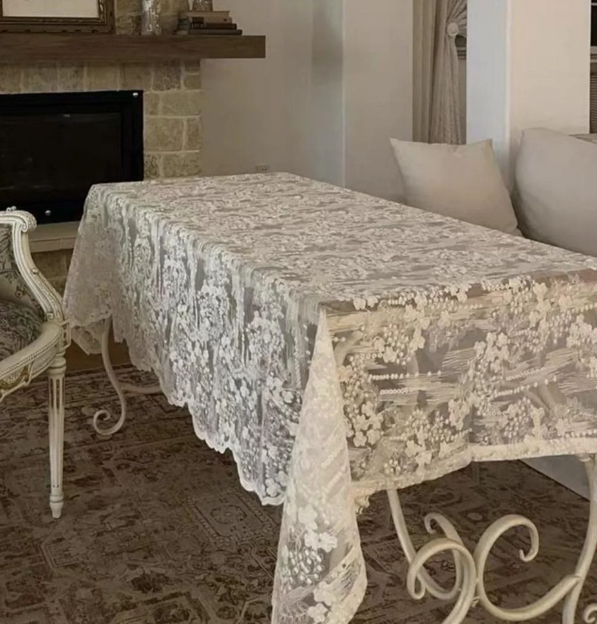 Tovaglia in pizzo vintage tinta unita 220x130 cm rotonda rettangolare per tavolo da pranzo