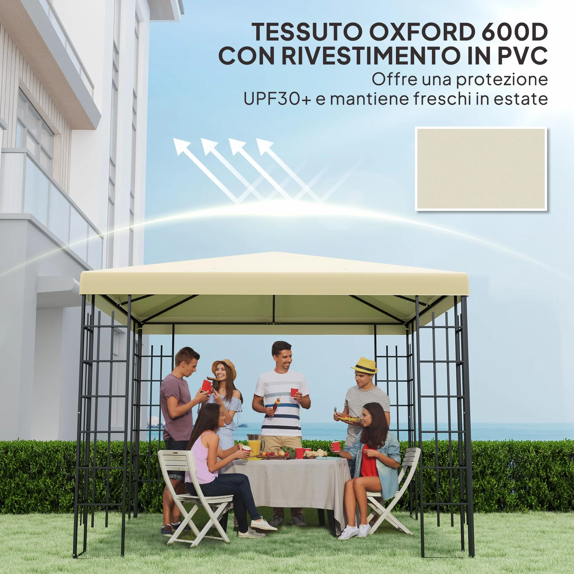 Outsunny Tetto di Ricambio per Gazebo 3x3 m, Telo Gazebo Resistente all'Acqua in Tessuto Oxford 600D 370g/㎡ Anti-UV 30+, Bianco Crema