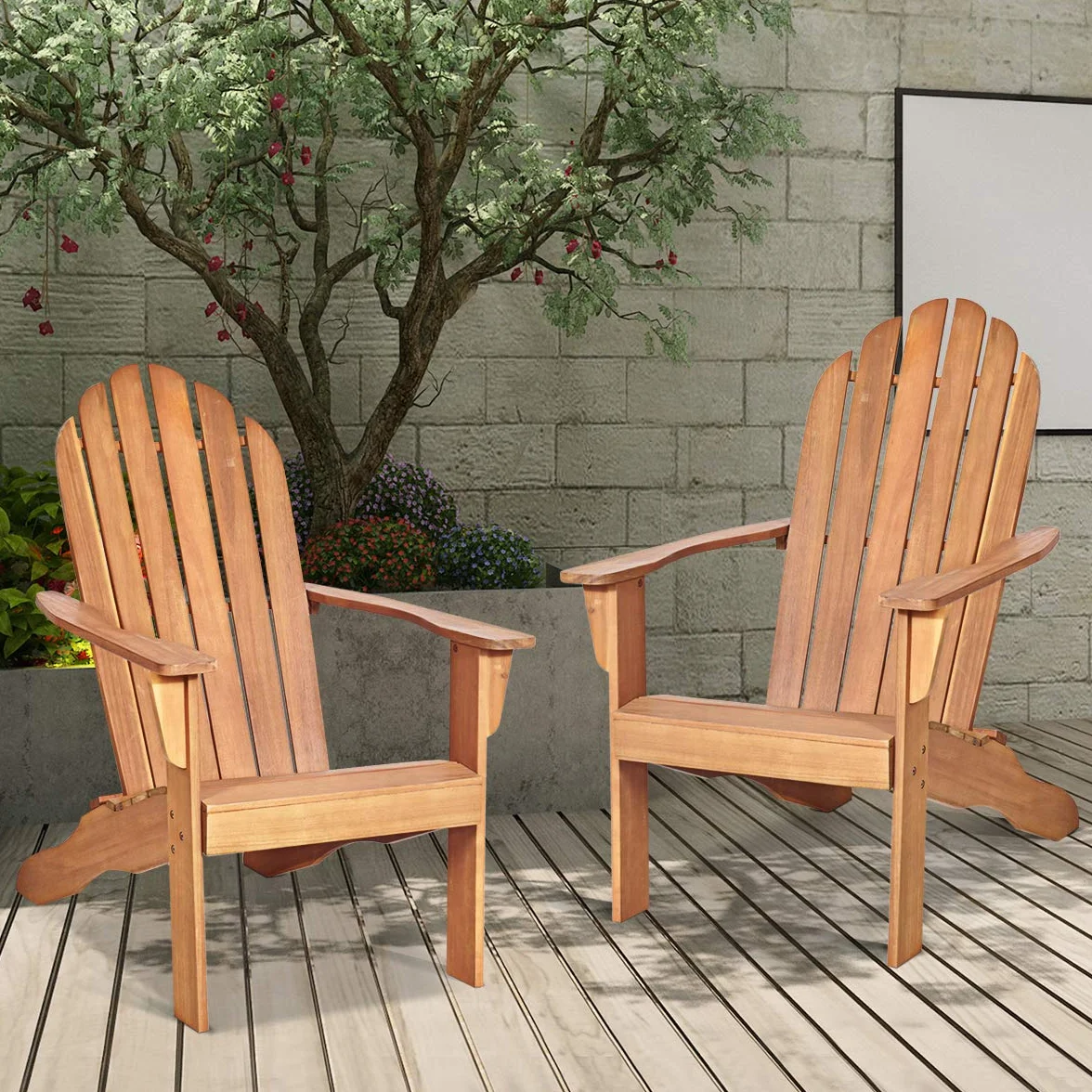 GIANTEX Sedia Adirondack da Giardino, Poltrona in Legno, Pausa da Esterno, Schienale a 6 Righe, Ideale per Estate, Portata di 160kg, 69x88x103cm, Grigio/Naturale/Bianco (naturale)