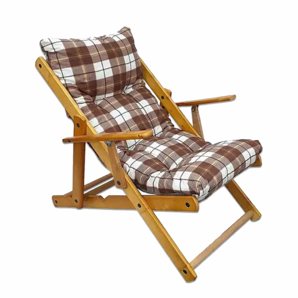 MAURY'S Poltrona Sdraio Harmony Relax w Legno 3 posizioni z Cuscino Imbottito (Scozzese)
