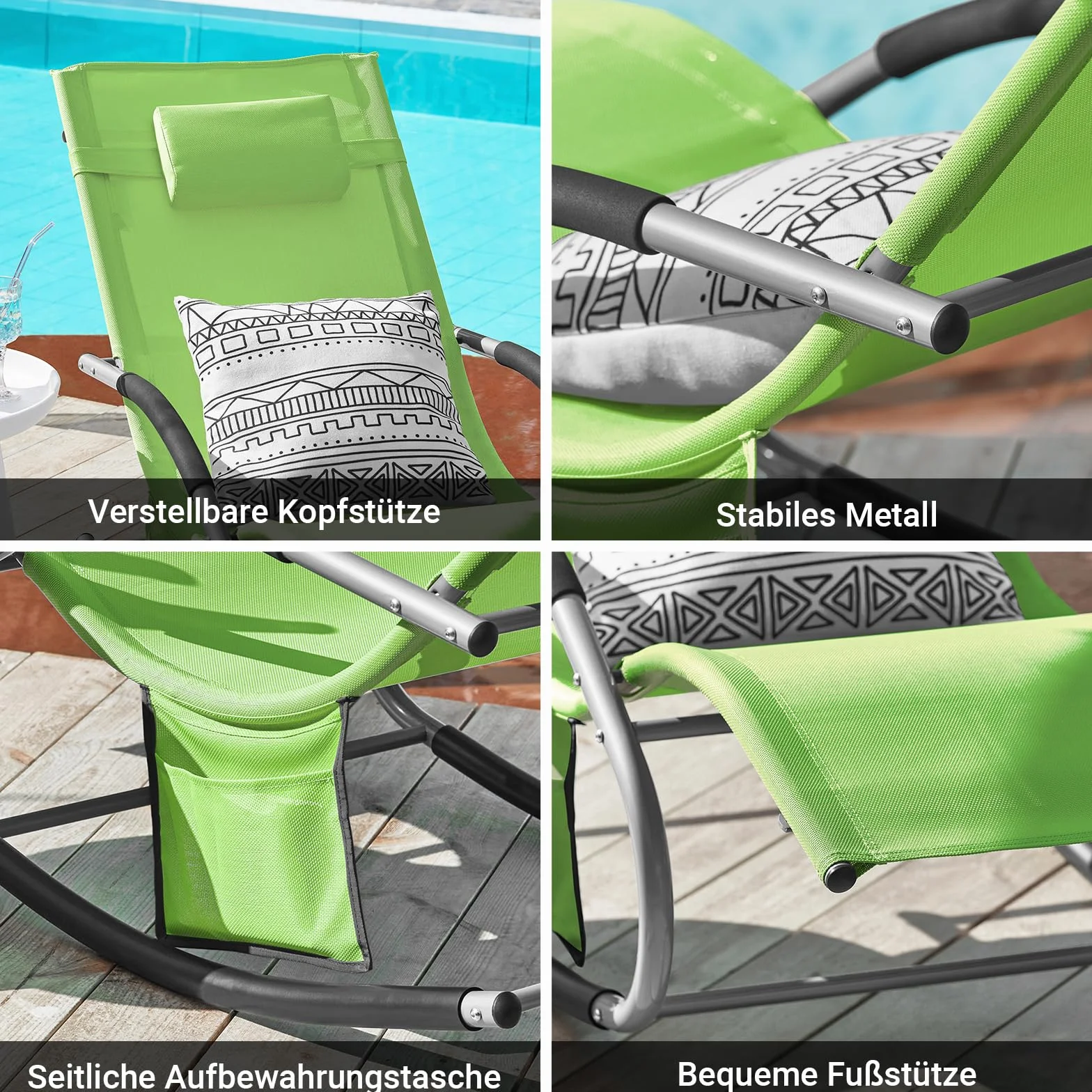 SoBuy Lettino a Dondolo da Giardino in Textilene Verde 150x63x87cm OGS28-GR