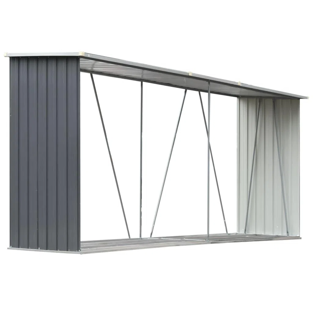 Legnaia da Esterno in Acciaio Galvanizzato 330x84x152cm Grigio Tetto Inclinato