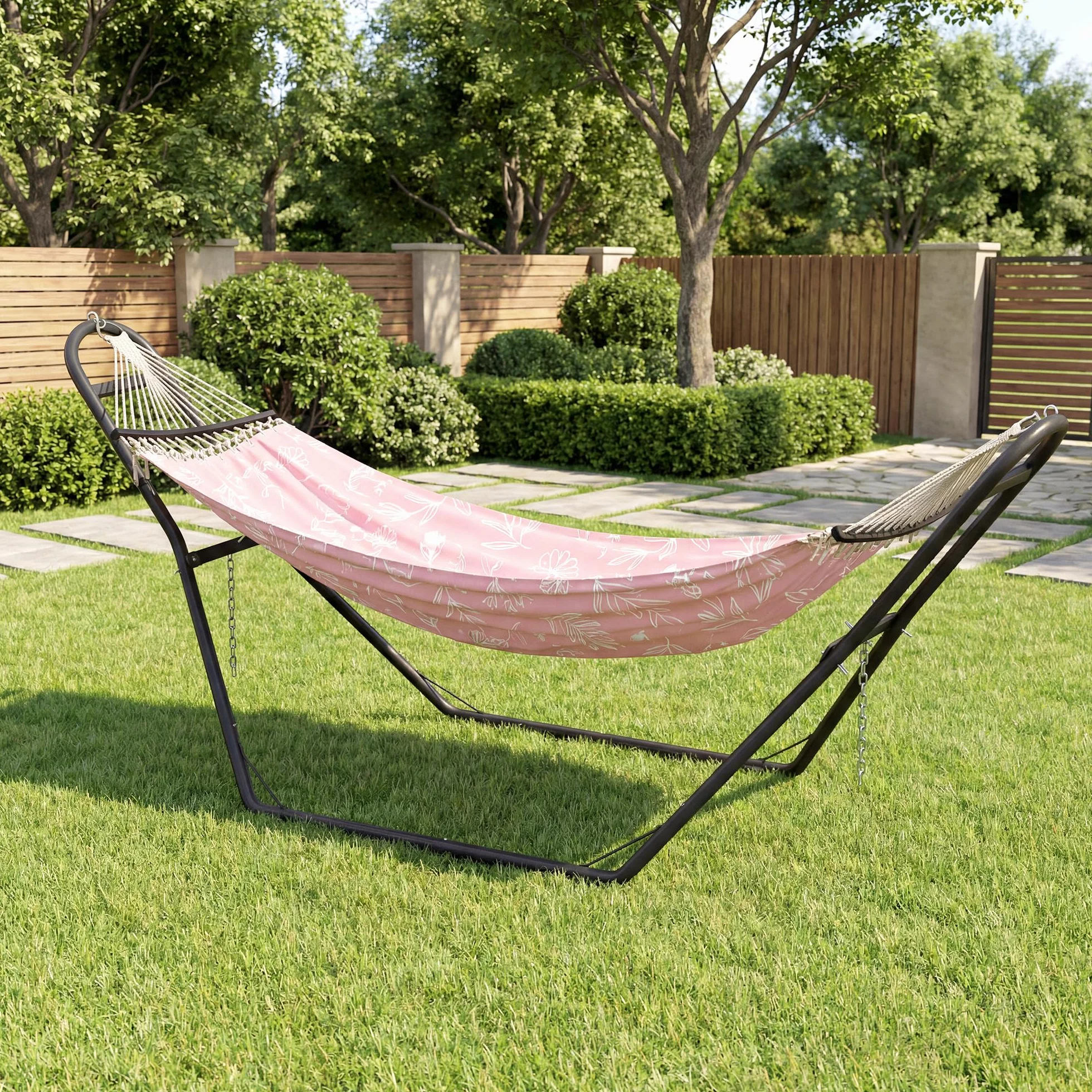 Outsunny Supporto per Amaca per 2-3 Persone, Regolabile con Piedini Antiscivolo, Sostegno per Amaca in Acciaio con Catene e Ganci a S, per Amache da 2.75-4 m, 278 cm, capacità 150 kg, Nero