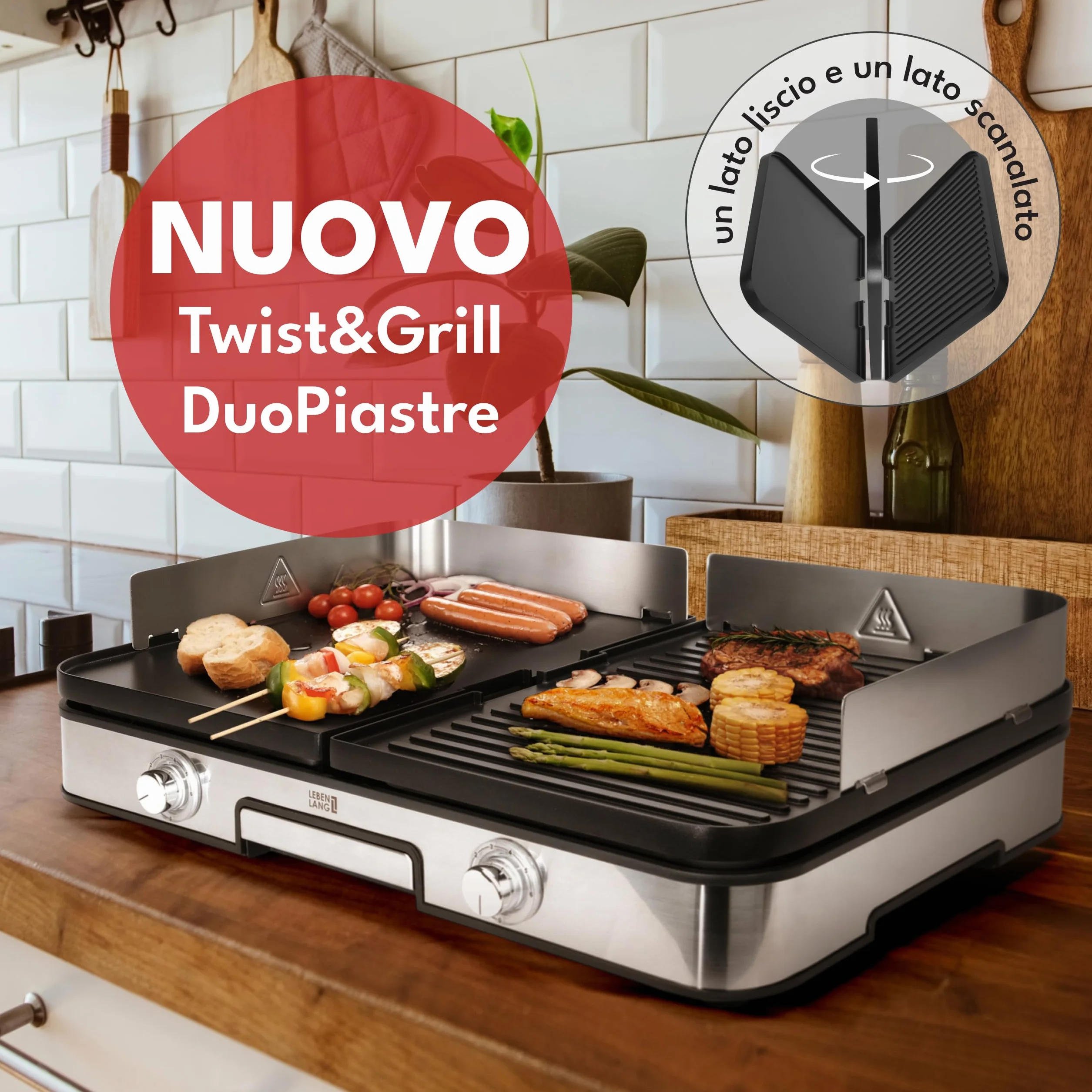 LEBENLANG Griglia Elettrica XXL 2400W - Grill Elettrico Piastra Senza Fumo BBQ Da Balcone