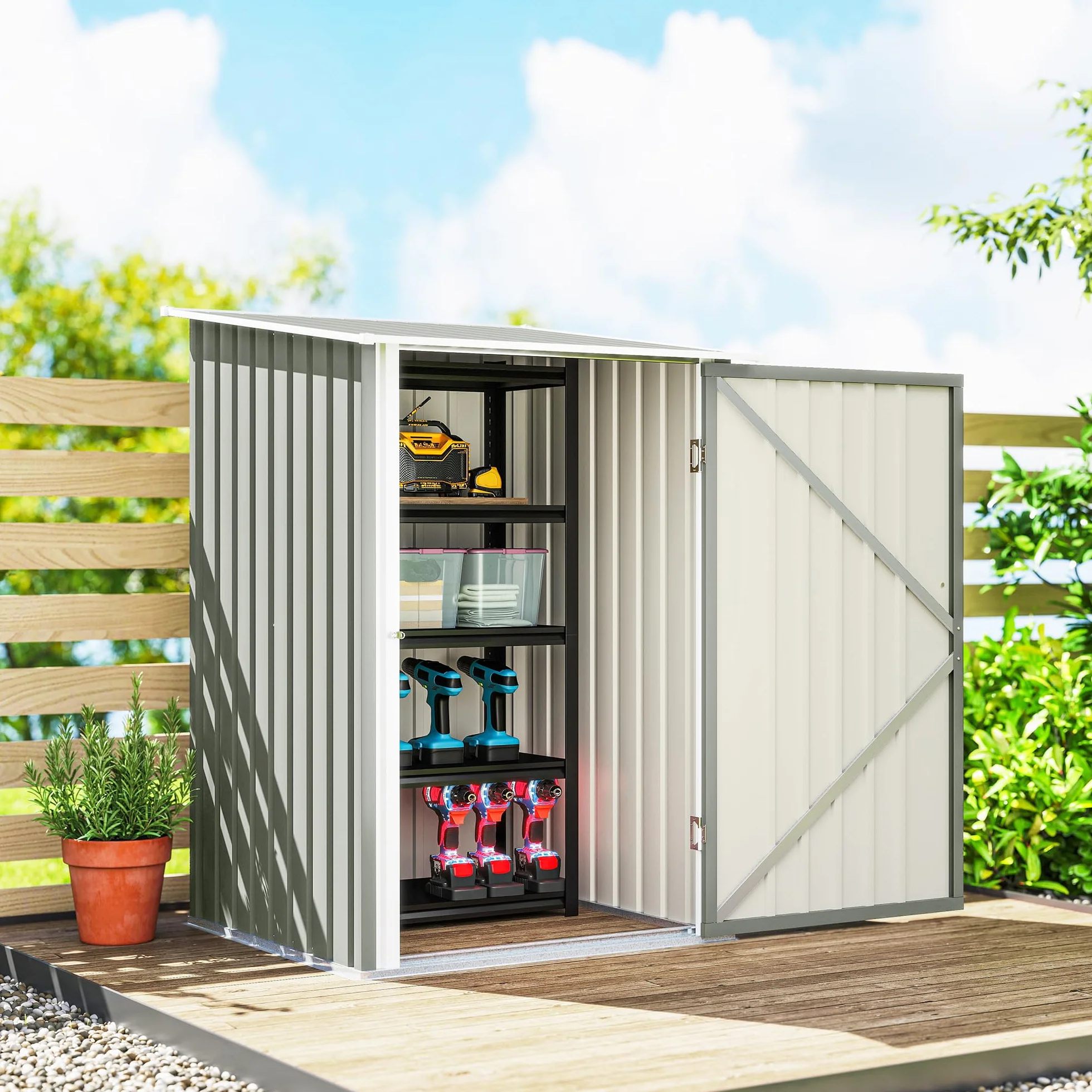 Outsunny Casetta da Giardino 0.92m² Acciaio Zincato Capanno Porta Attrezzi 100x104x160 cm Grigio Chiaro