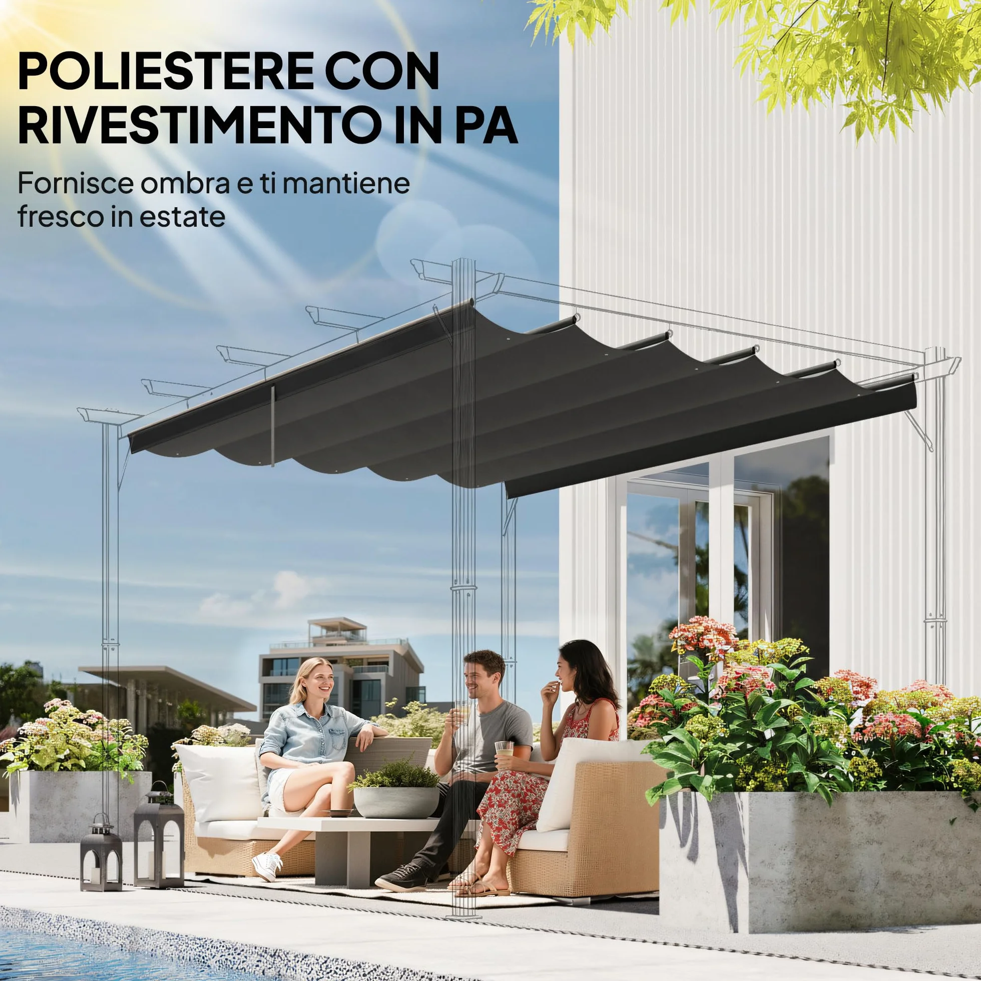 Outsunny Tetto di Ricambio per Gazebo Pergola, 350x260 cm, Poliestere Traspirante, Grigio Scuro