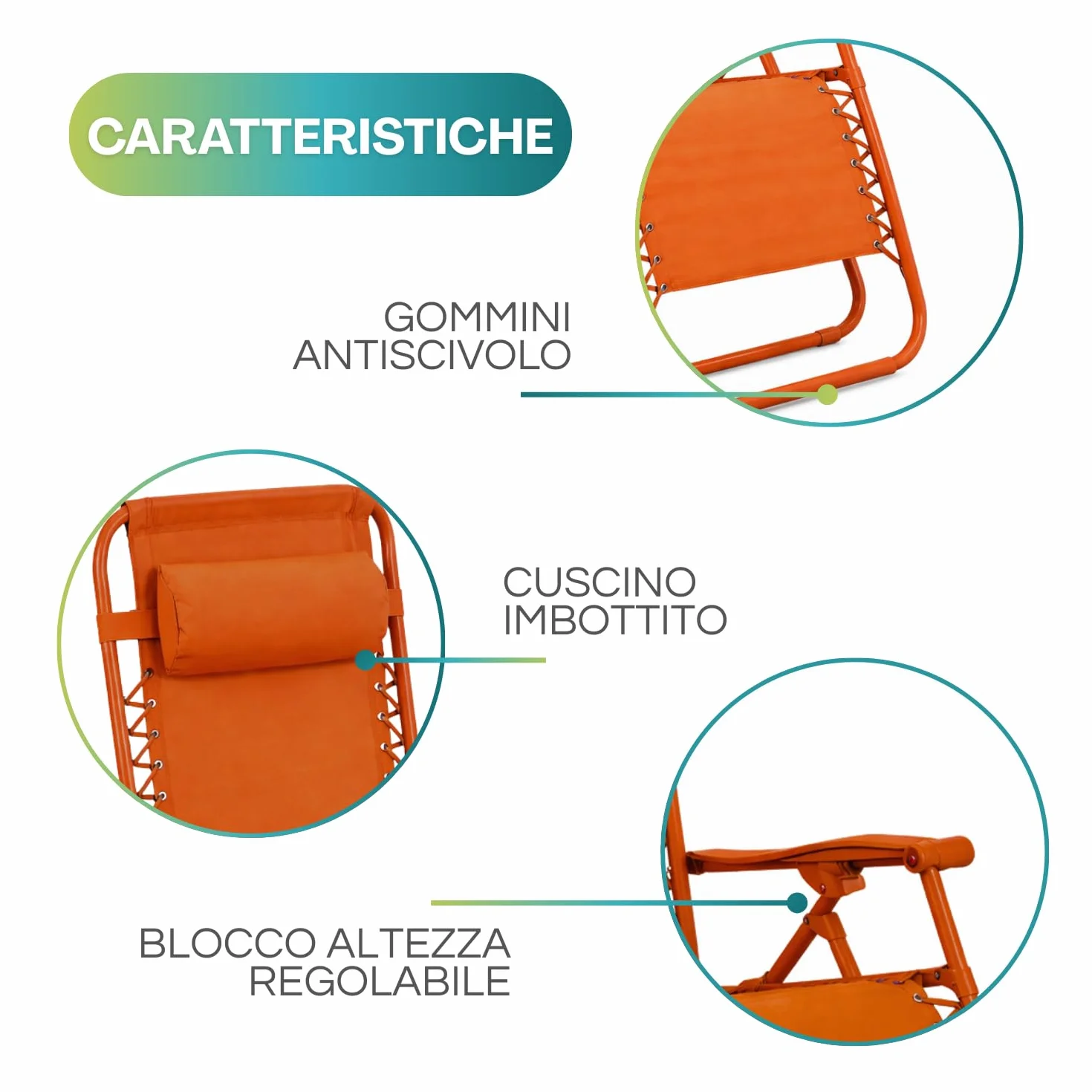 VIRSUS Sedia Gravity gravità zero poltrona relax pieghevole Textilene tubi acciaio verniciato Arancione