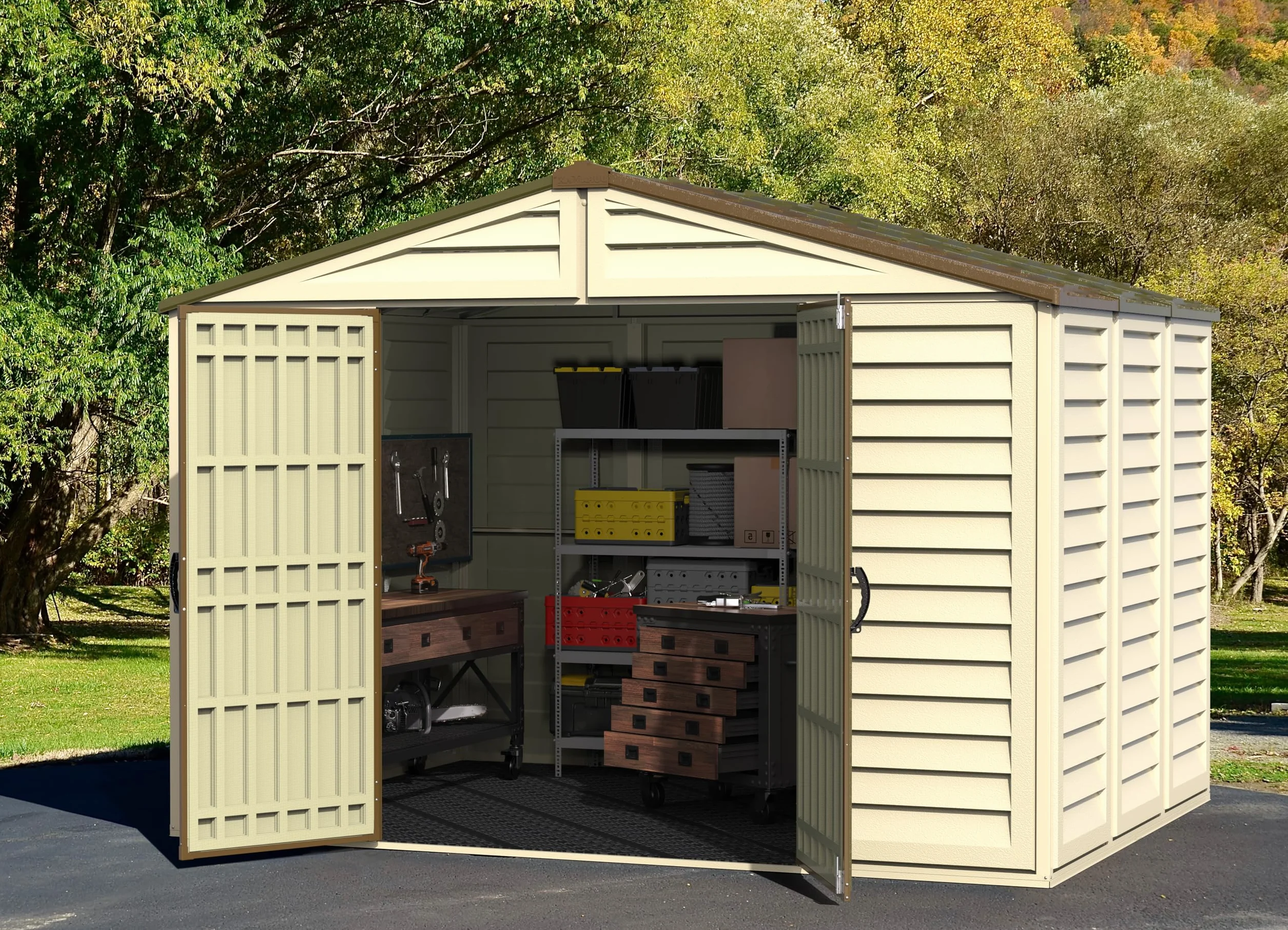 Duramax WoodBridge Plus, Dimensioni esterne (LxPxH): 324,8 x 247 x 233,2 cm — Beige e marrone
