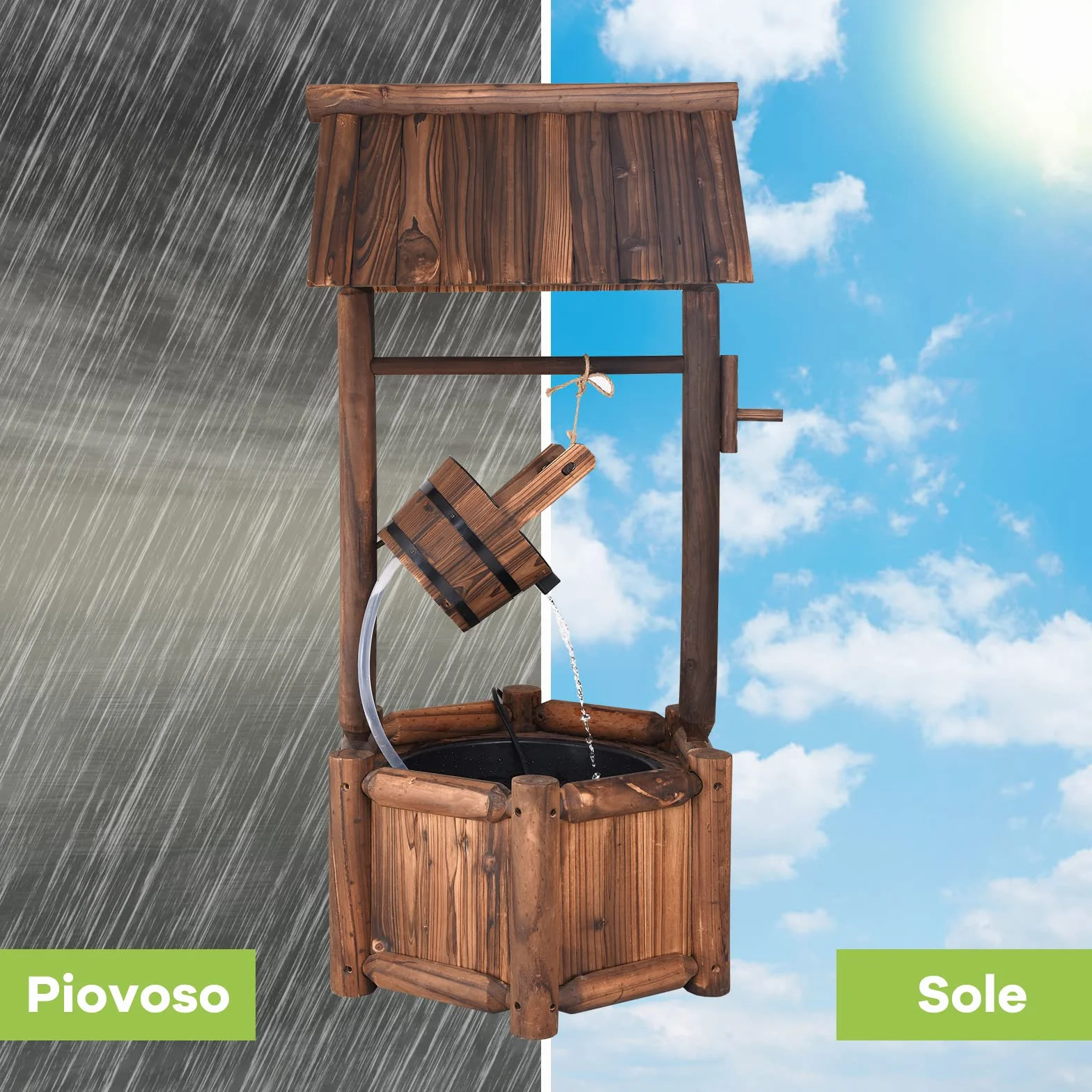 COSTWAY Pozzo da Giardino, Pozzo Decorativo con Pompa Elettrica, in Legno d'Abete, 58,5 x 51 x 117 cm, Marrone (Modello 2)