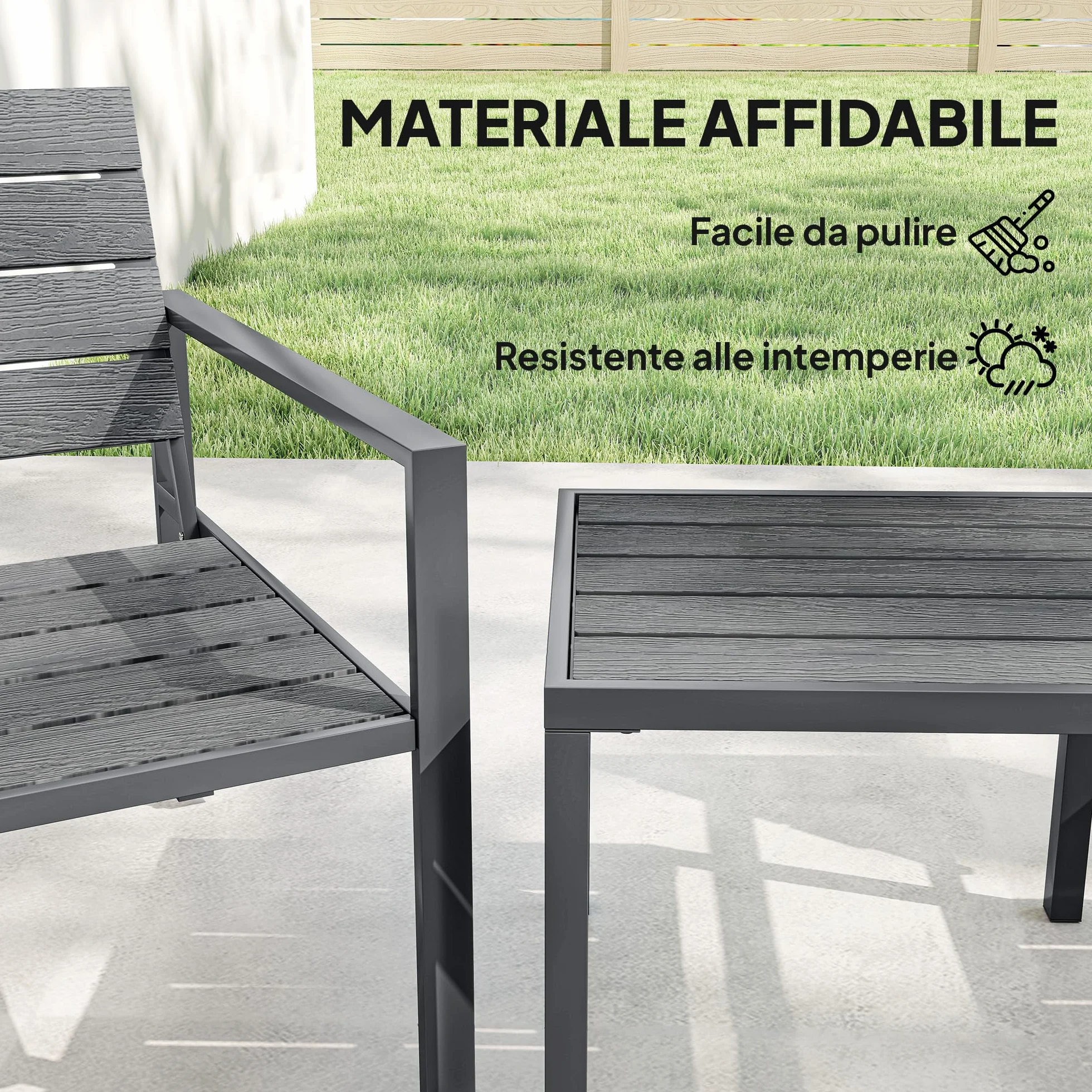 Outsunny Set da Bistrò 3 Pezzi, Set da Giardino in Metallo con Sedie HDPE e Tavolo, Grigio Scuro